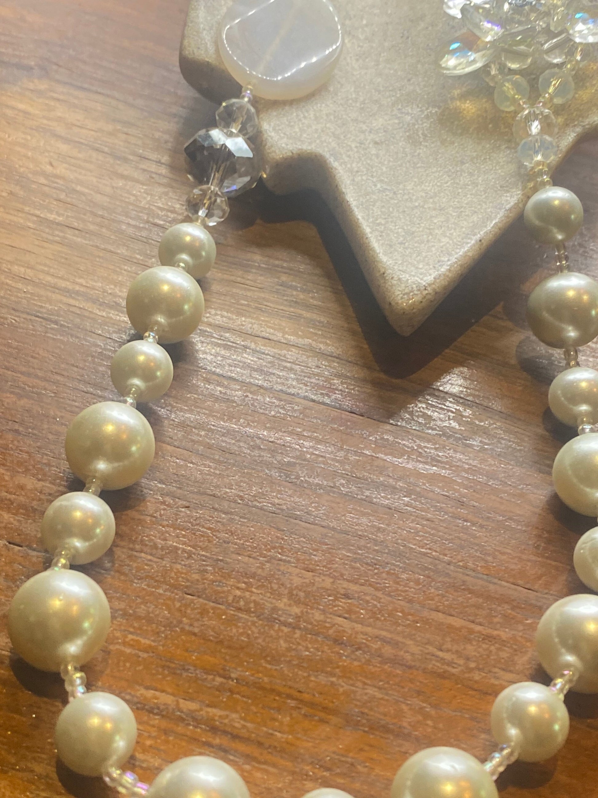 Vintage Hand Wrapped Pearl and Crystal Necklace