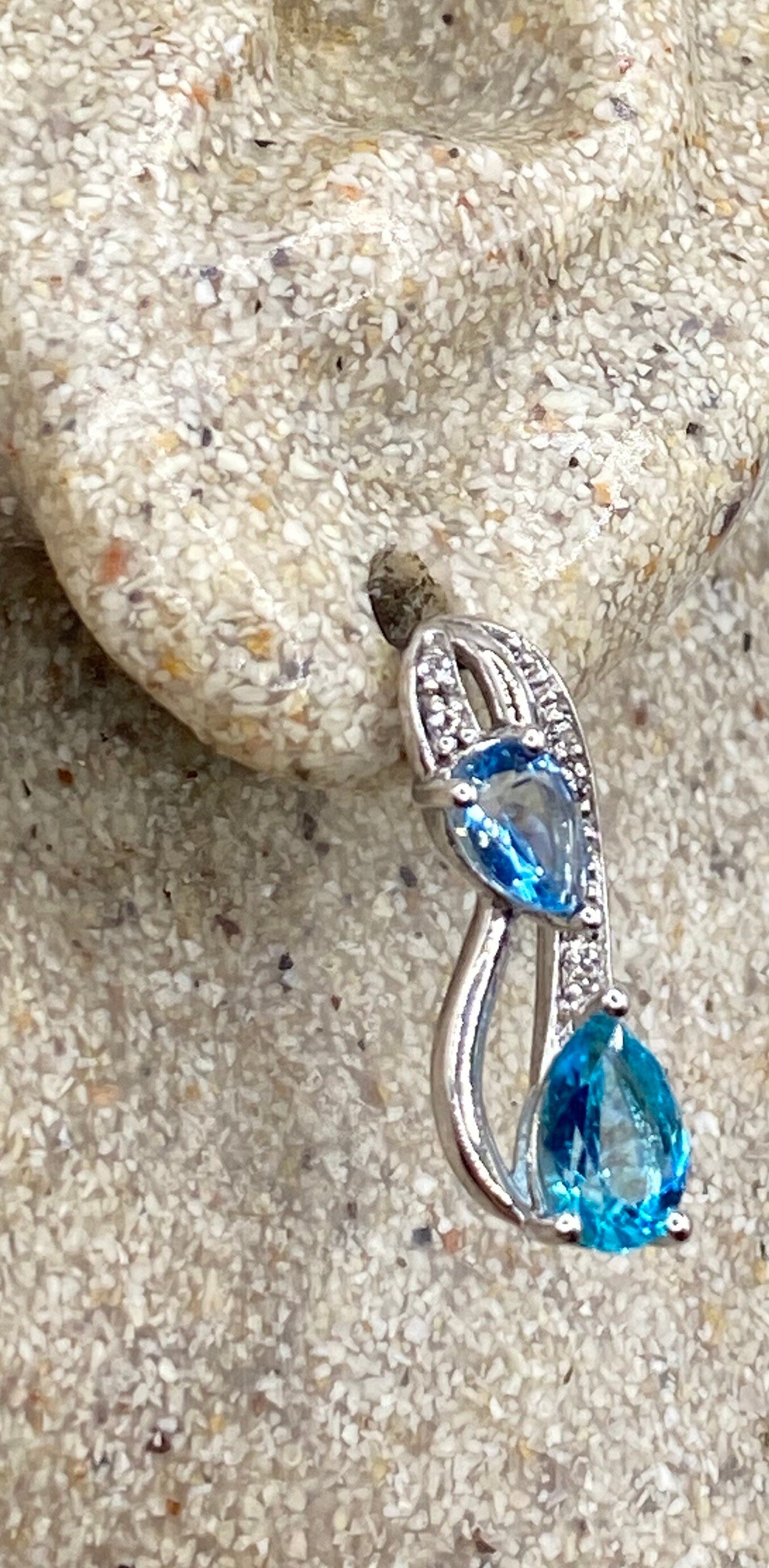 Vintage Mixed Genuine Blue Flourite Blue topaz diamond 925 Sterling Silver Earrings