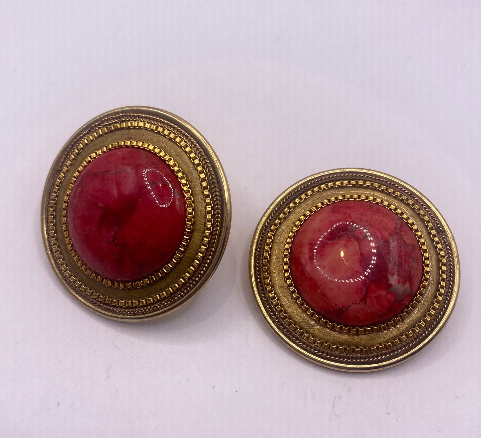 Vintage Pink Cherry Quartz Earrings in Golden Bronze Clip-On