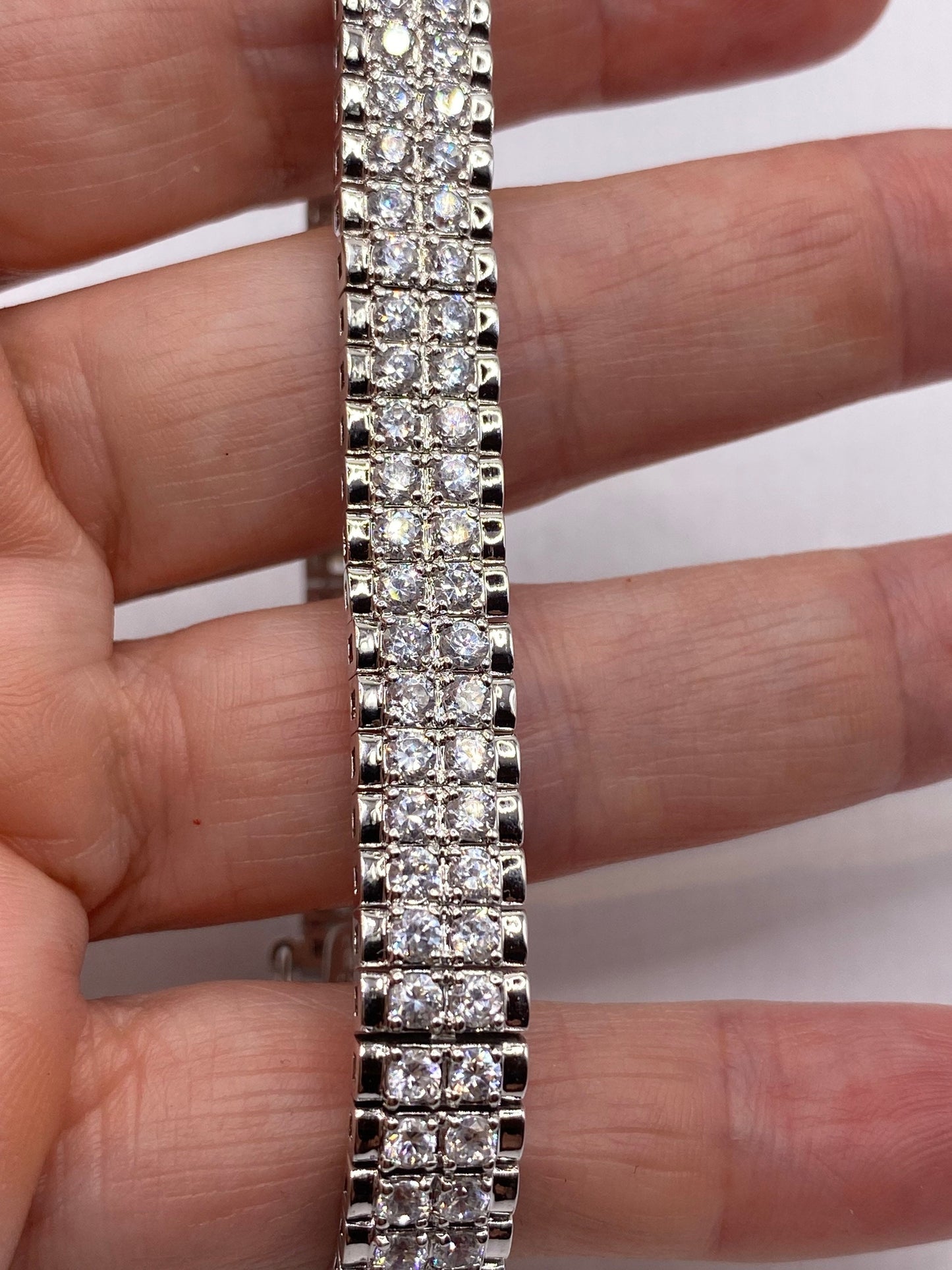 Vintage Crystal White Sapphire 925 Sterling Silver Tennis Bracelet