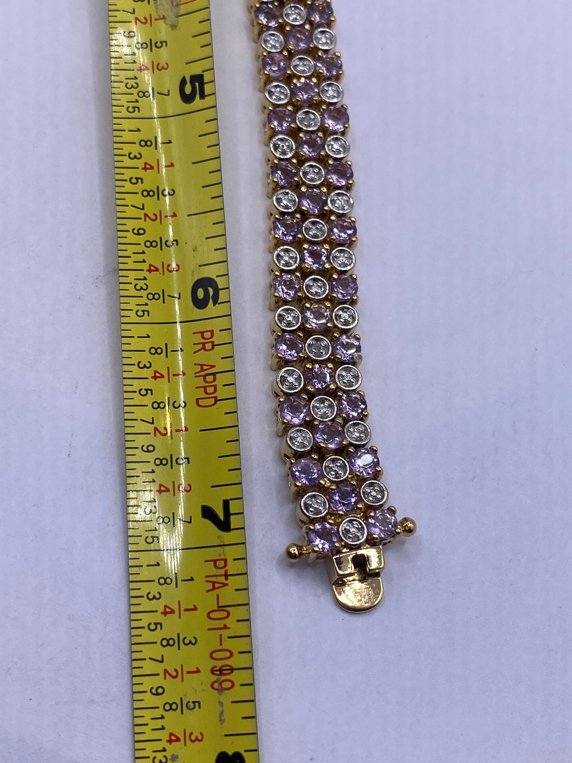 Vintage Purple Amethyst Tennis Bracelet in Golden 925 Sterling Silver