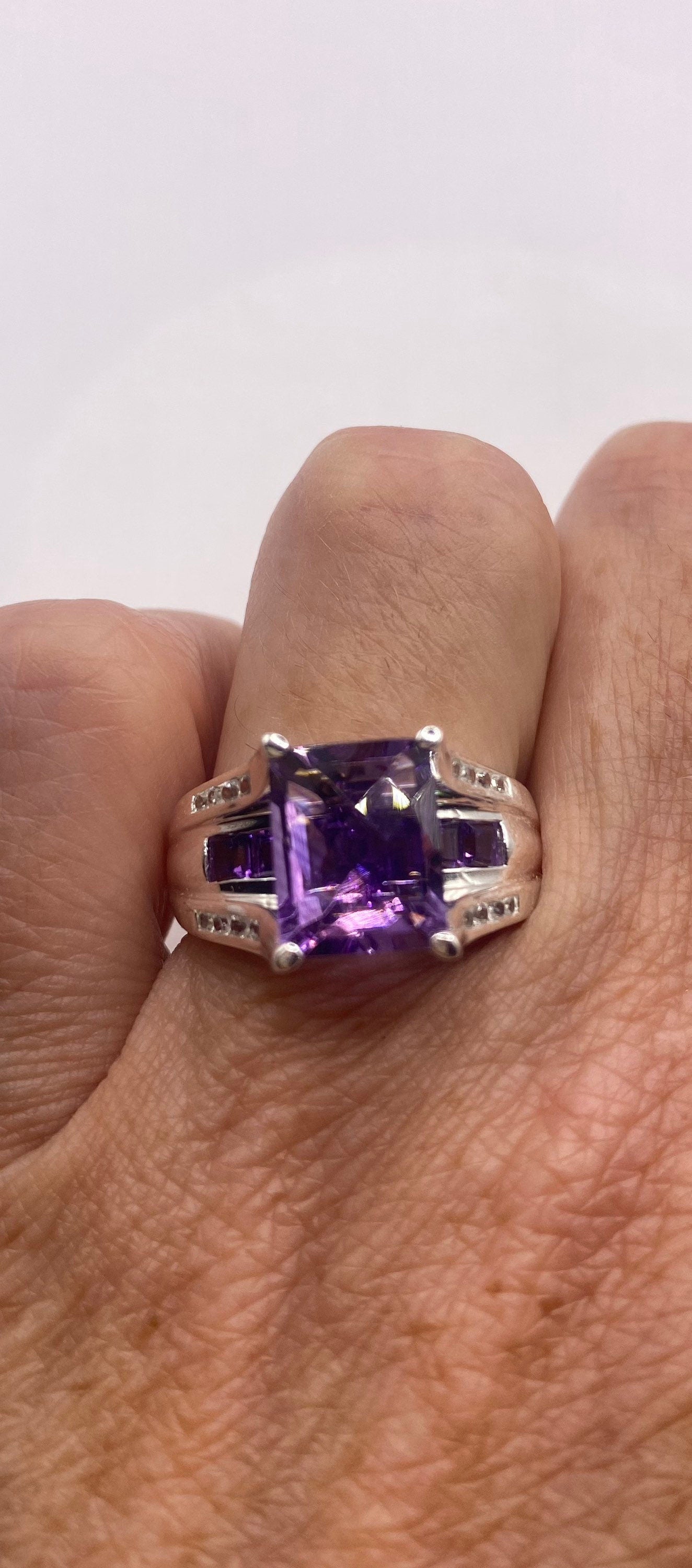 Vintage Handmade Genuine Purple Amethyst Filigree Setting 925 Sterling Silver Gothic Ring