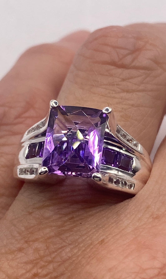 Vintage Handmade Genuine Purple Amethyst Filigree Setting 925 Sterling Silver Gothic Ring