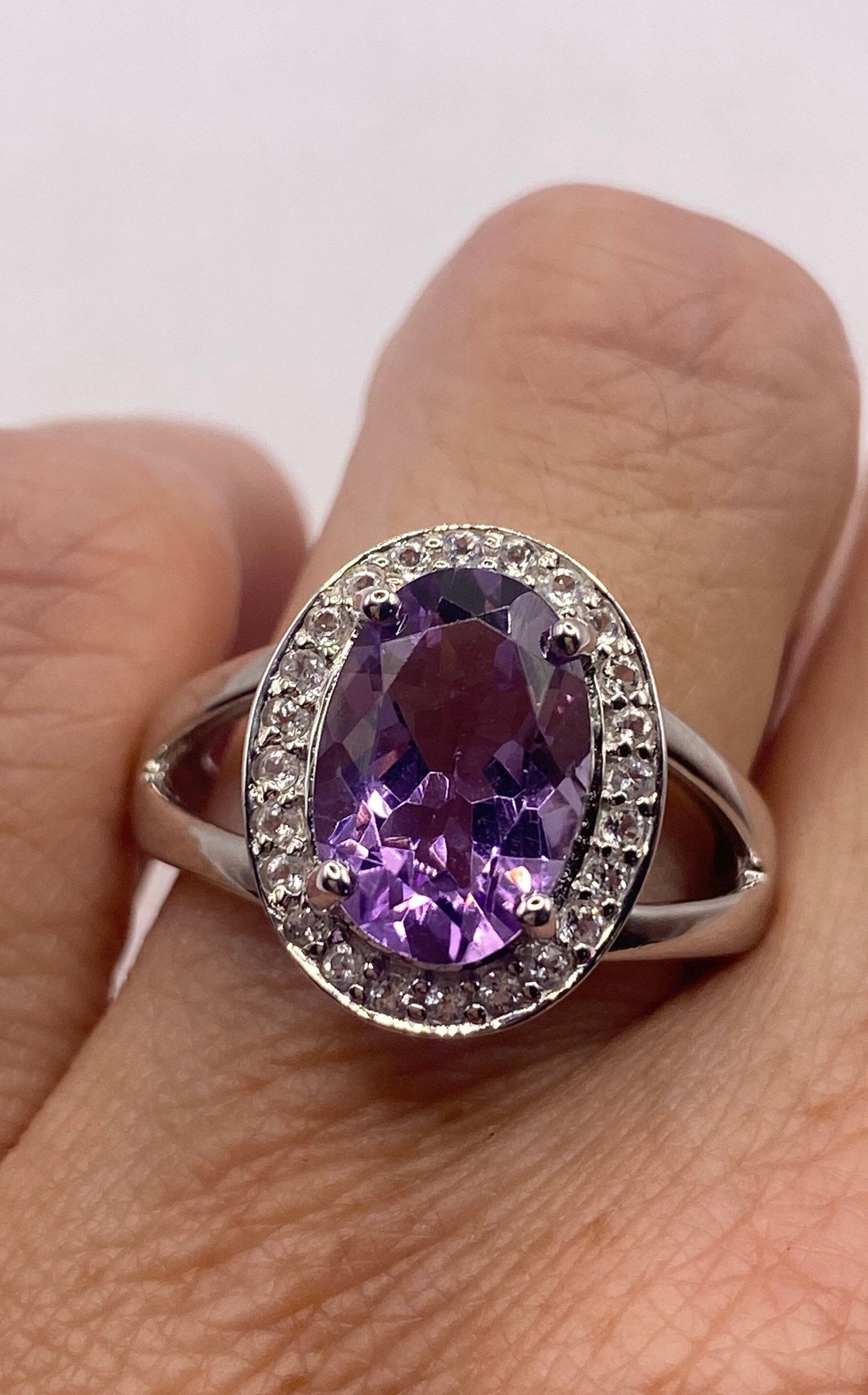 Vintage Handmade Genuine Purple Amethyst Filigree Setting 925 Sterling Silver Gothic Ring