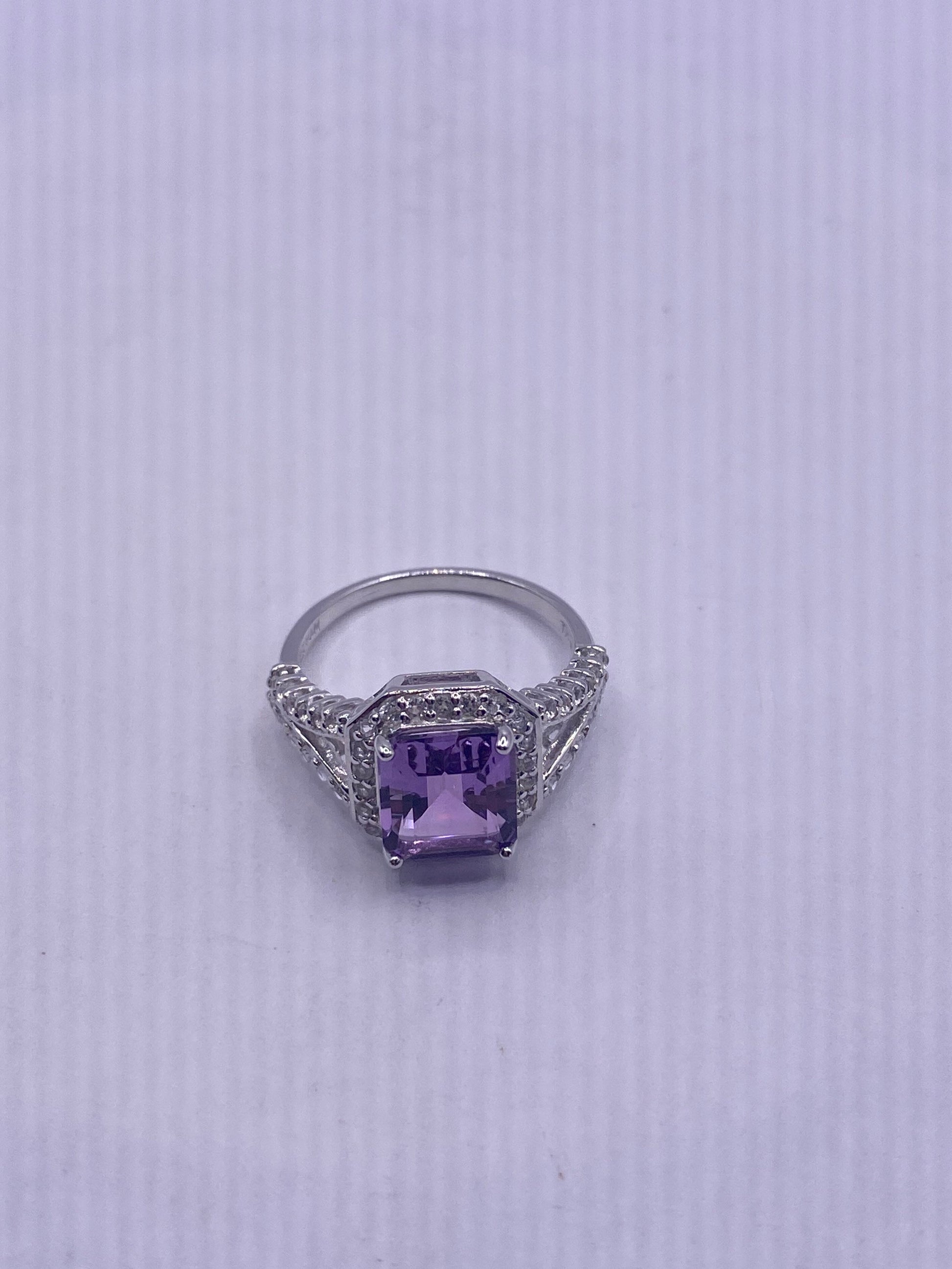 Vintage Handmade Genuine Purple Amethyst Filigree Setting 925 Sterling Silver Gothic Ring