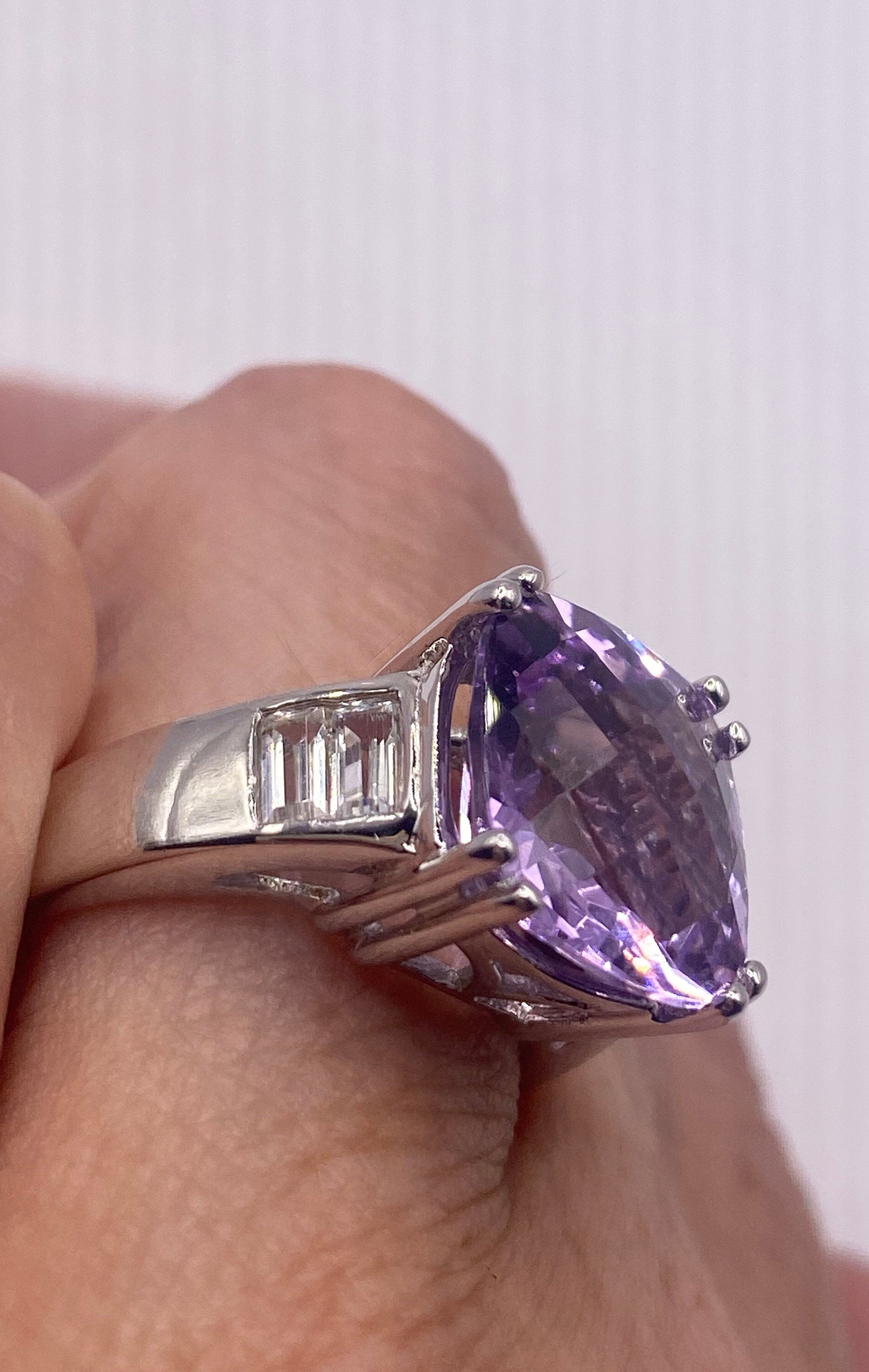 Vintage Handmade Genuine Purple Amethyst Filigree Setting 925 Sterling Silver Gothic Ring