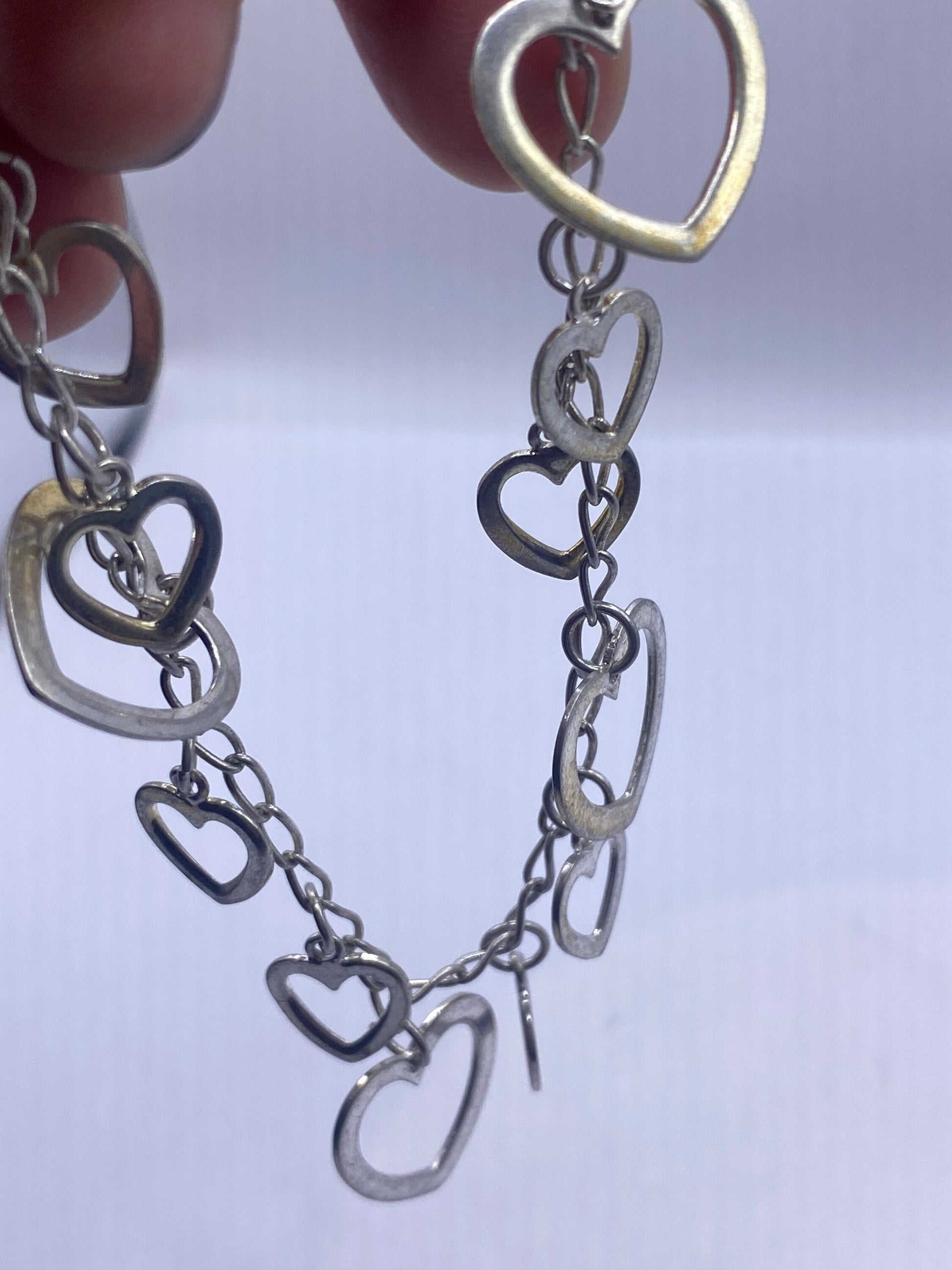 Vintage 925 Sterling Silver Heart Chain Link Bracelet