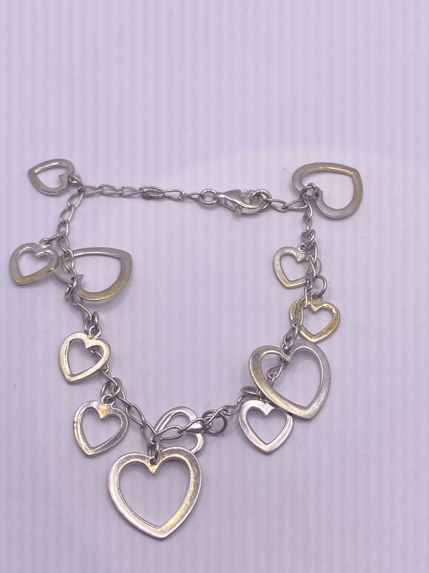 Vintage 925 Sterling Silver Heart Chain Link Bracelet