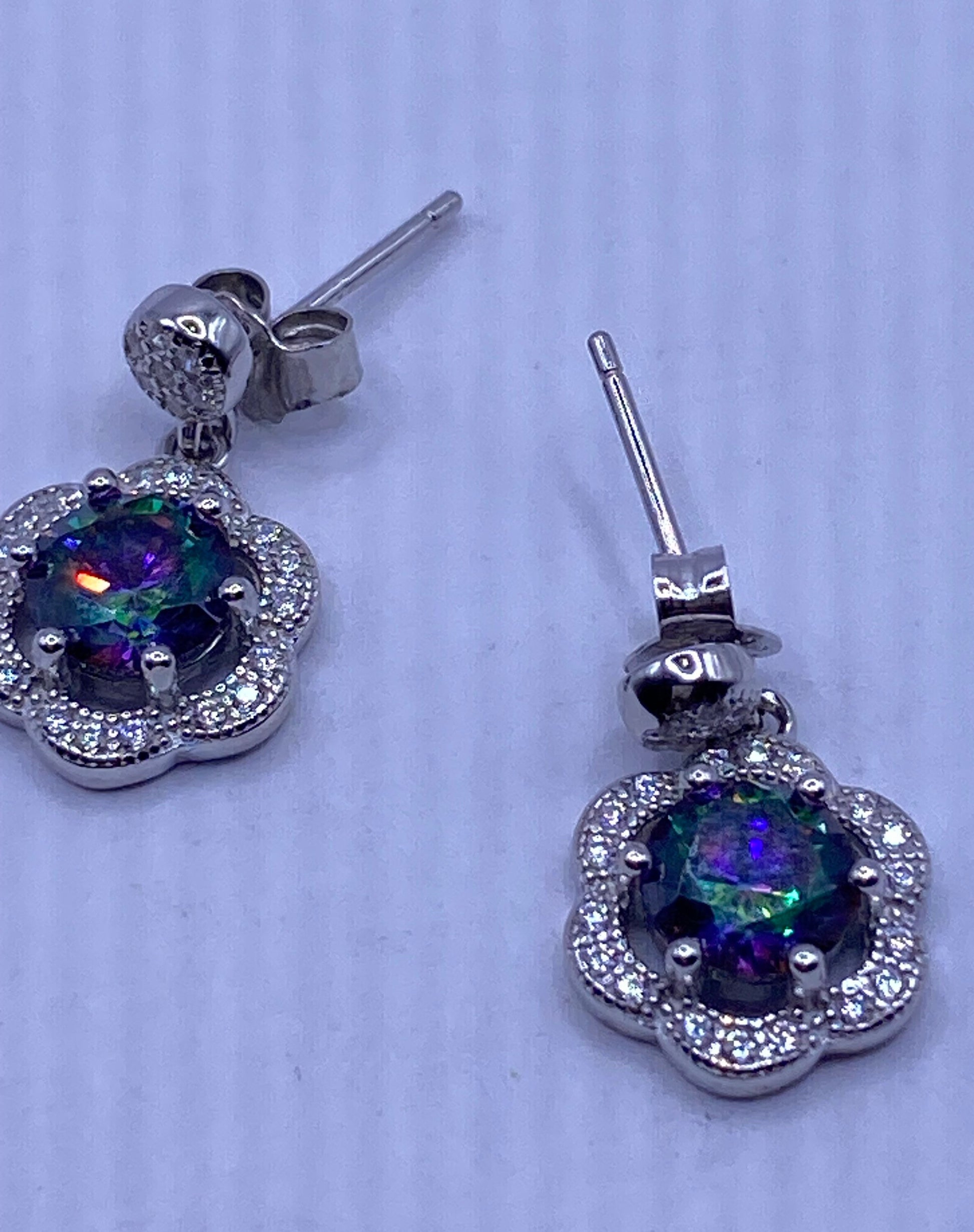 Vintage Handmade 925 Sterling Silver Blue Mystic Topaz Earrings