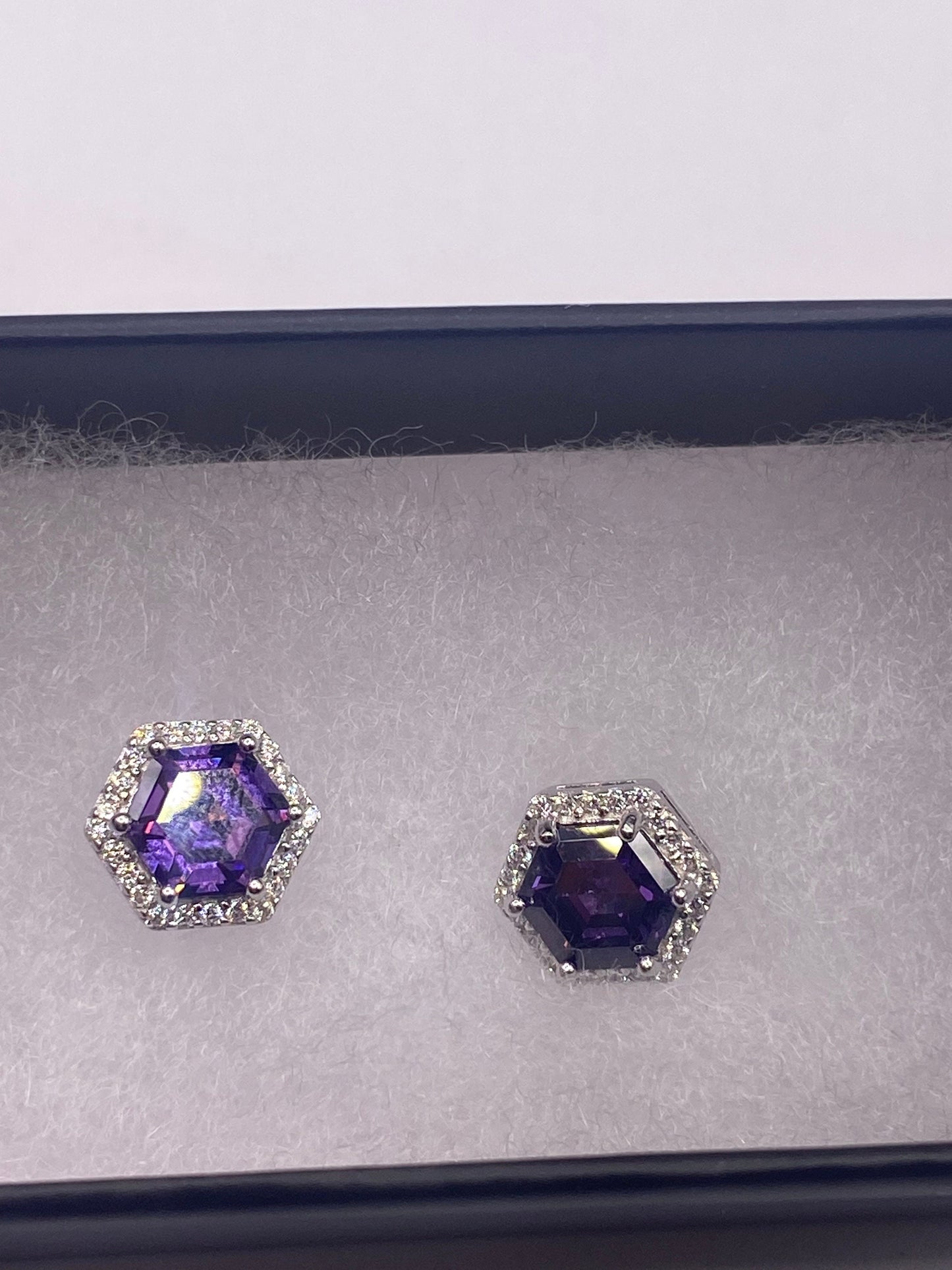 Vintage Amethyst Earrings 925 Sterling Silver Purple Stud Button