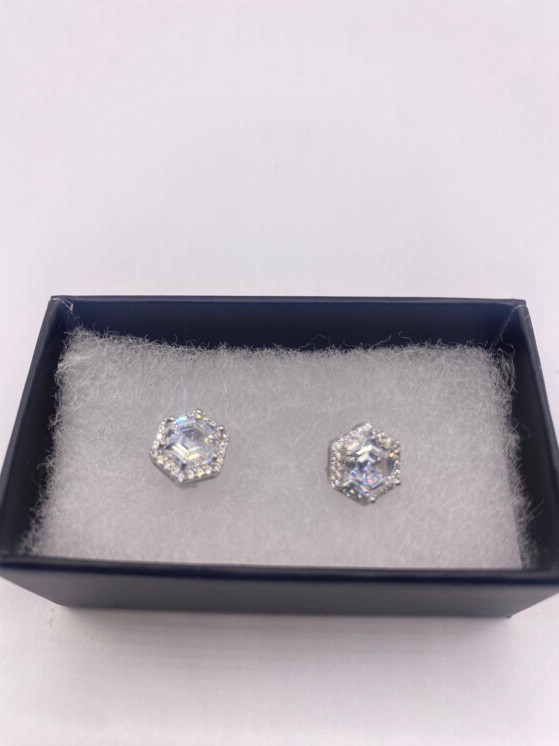 Vintage Cubic Zirconia Earrings 925 Sterling Silver Stud Button