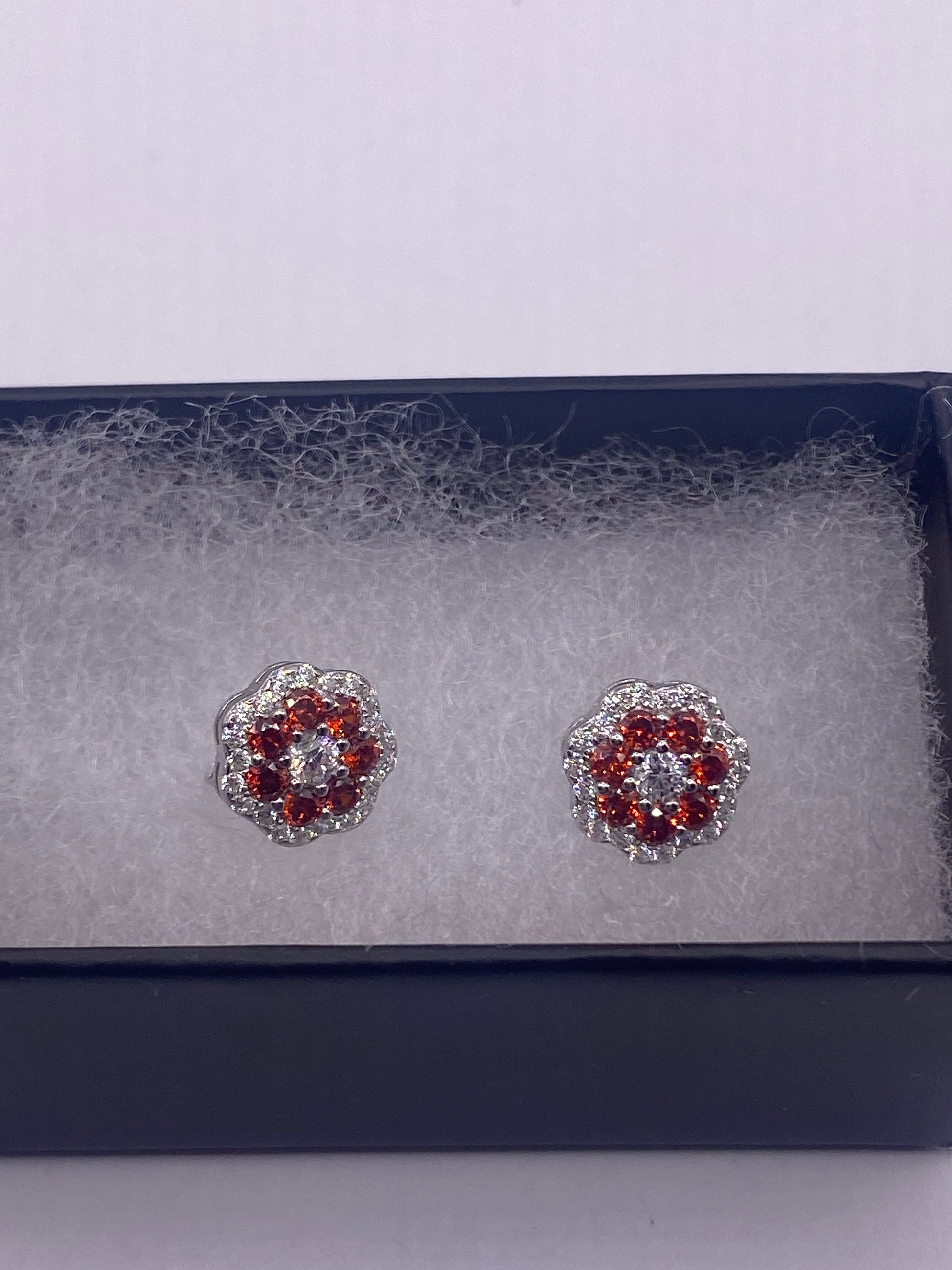 Vintage Cubic Zirconia Earrings 925 Sterling Silver Stud Button