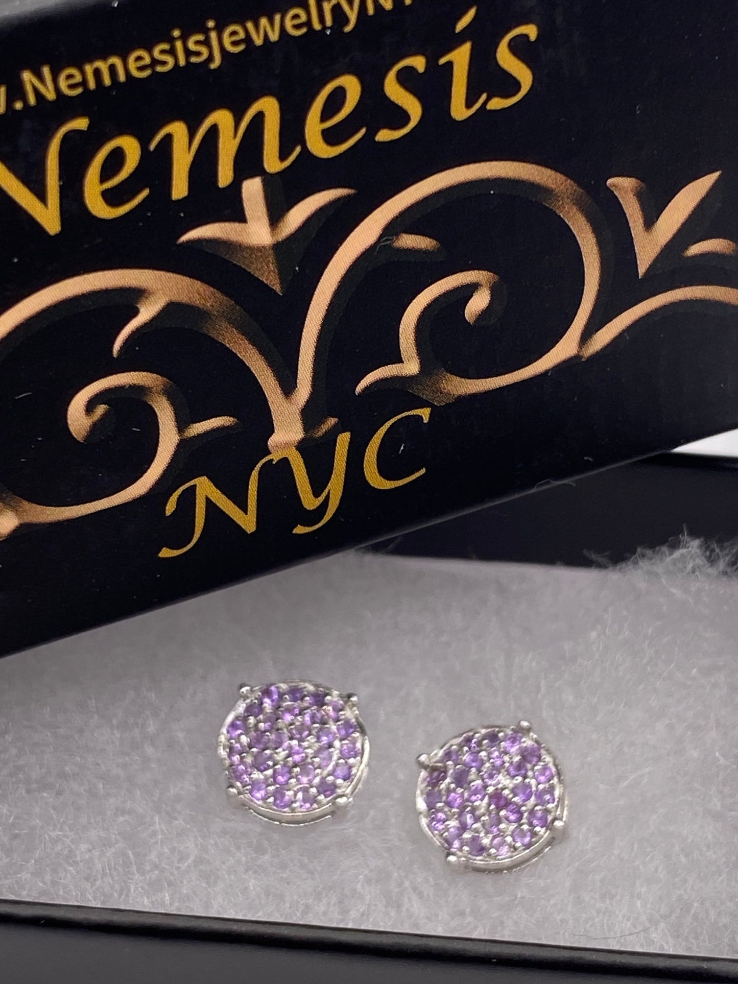 Vintage Amethyst Earrings 925 Sterling Silver Purple Stud Button