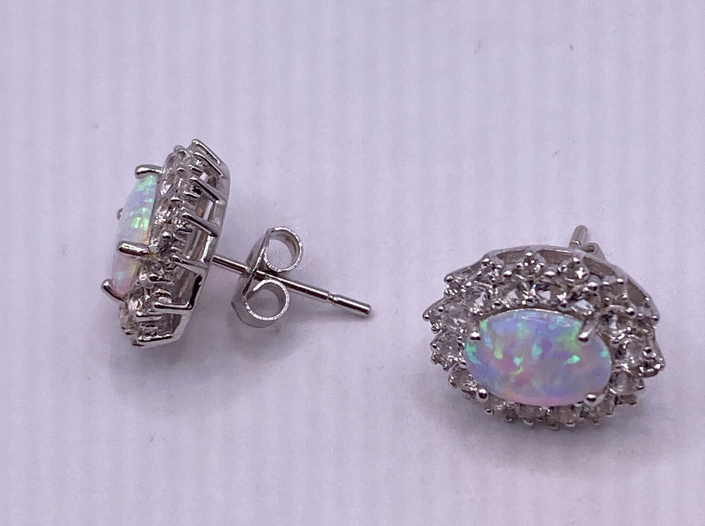 Vintage Blue Opal Earrings 925 Sterling Silver Studs