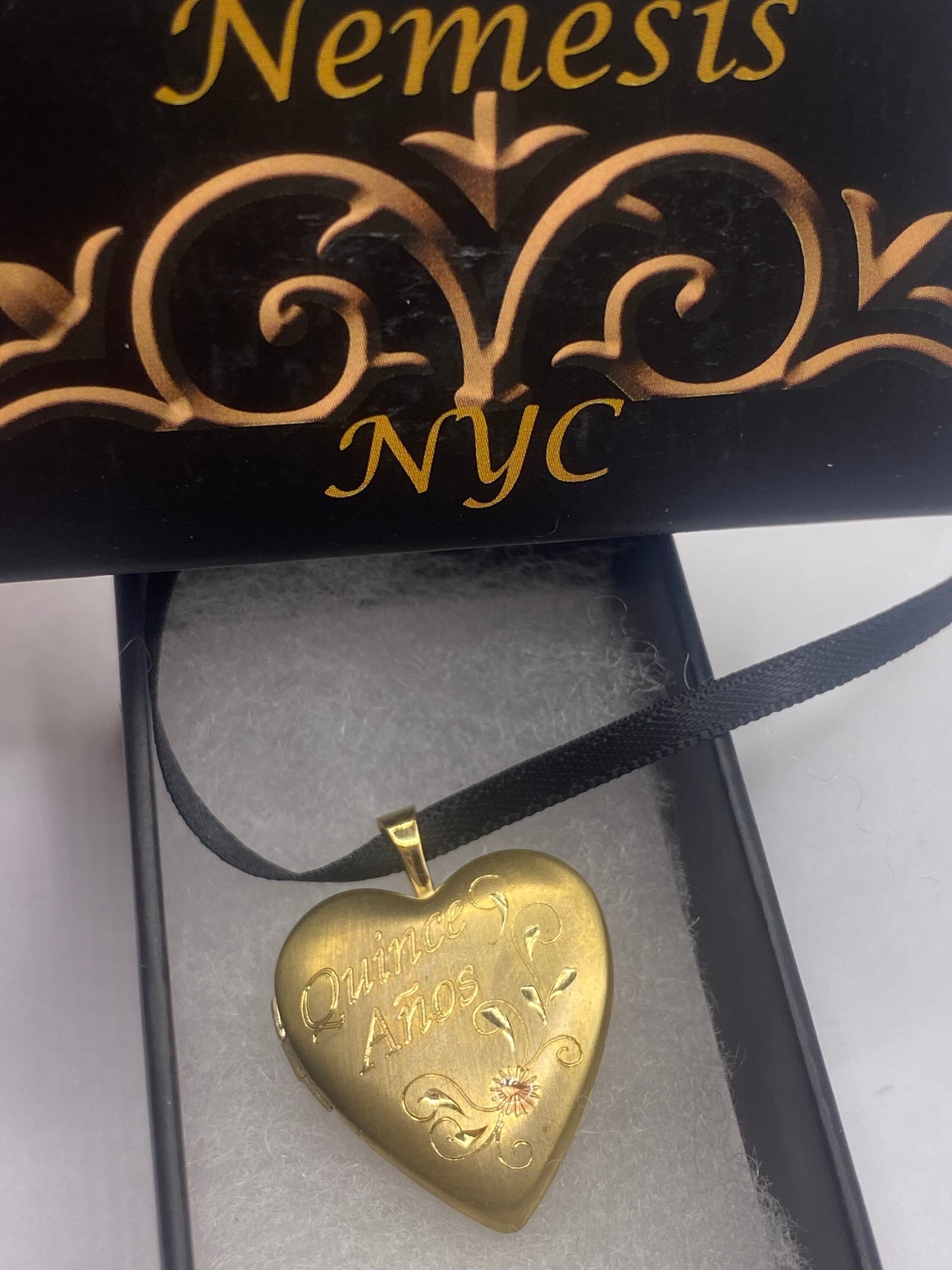 Vintage Gold Locket | Tiny Heart 9k Gold Filled Pendant Photo Memory Charm Engraved "Quince Anos" Quinceañera Birthday | Choker Necklace