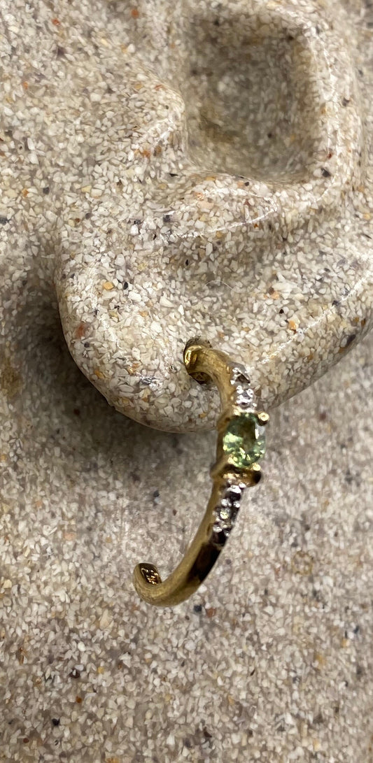 Vintage Golden Sterling Silver Genuine Green Peridot Hoop Earrings