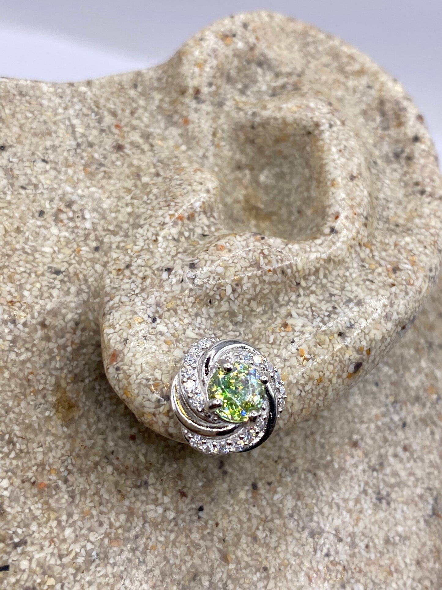 Vintage Sterling Silver Genuine Green Peridot Stud Earrings