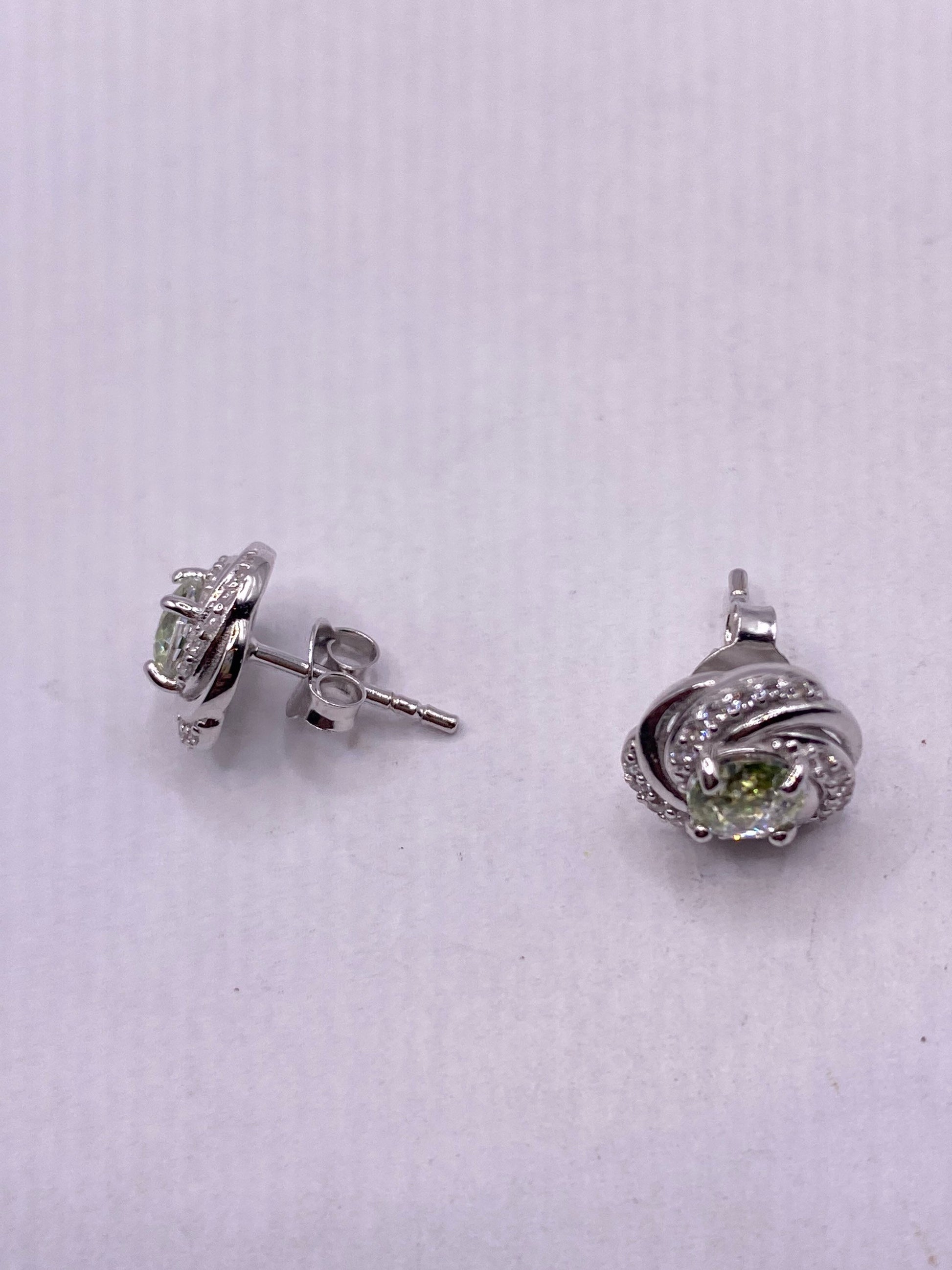 Vintage Sterling Silver Genuine Green Peridot Stud Earrings