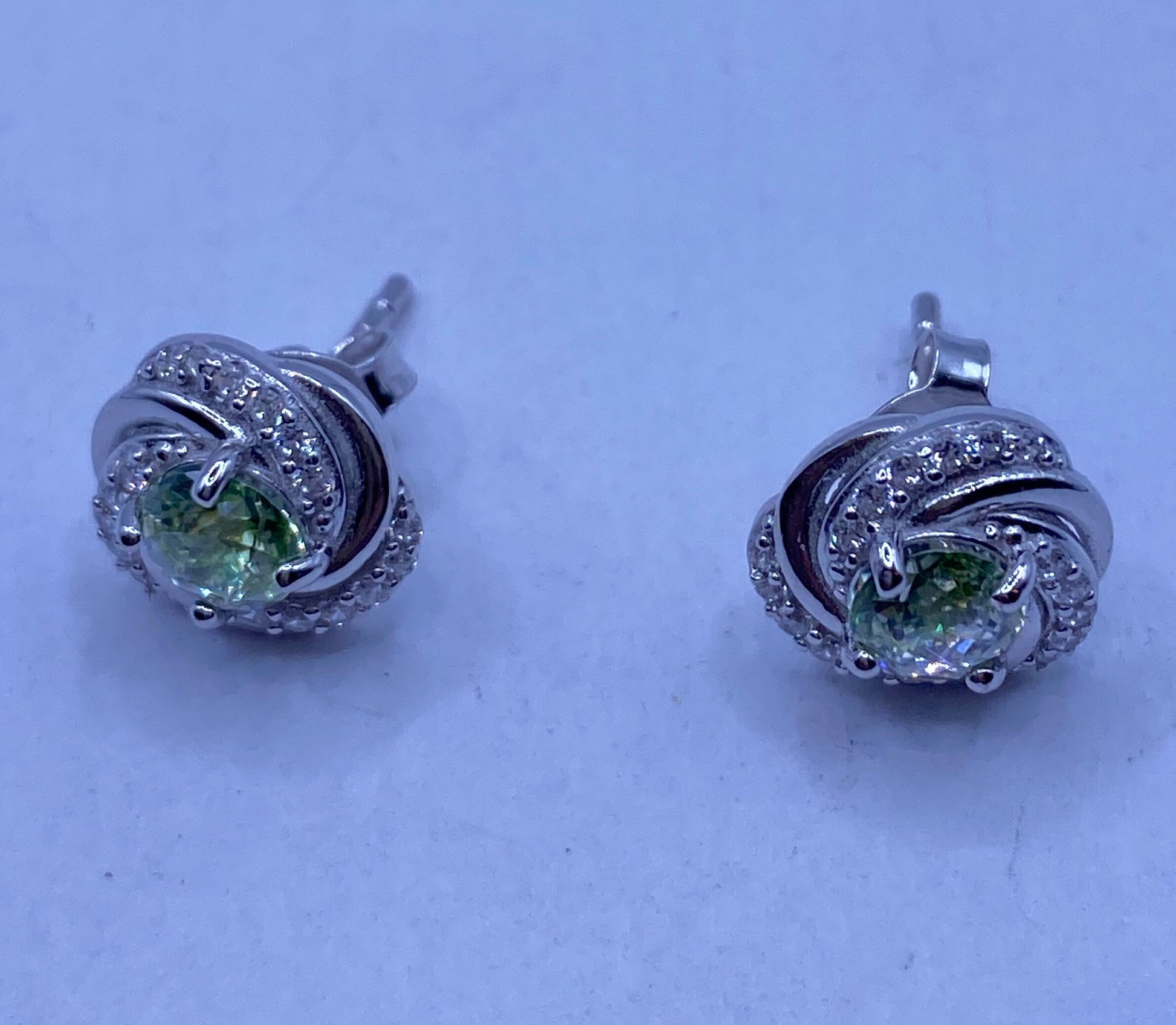 Vintage Sterling Silver Genuine Green Peridot Stud Earrings