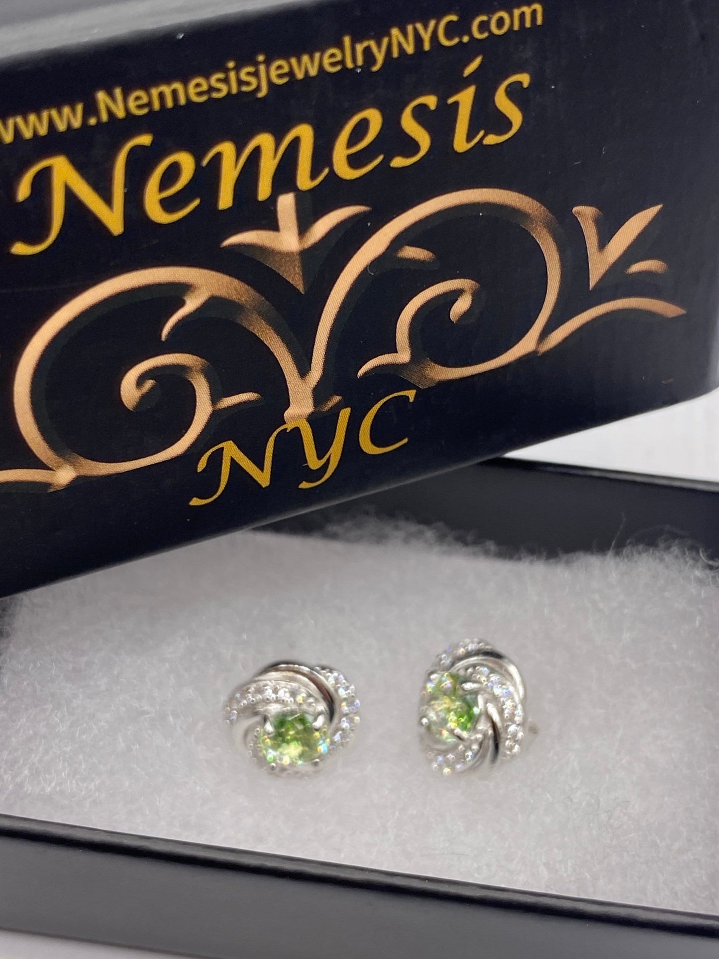 Vintage Sterling Silver Genuine Green Peridot Stud Earrings