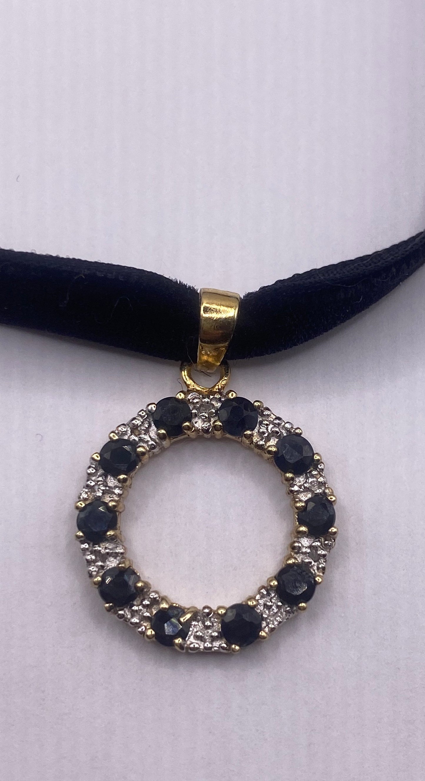 Vintage 925 Sterling Silver Gold Blue Sapphire Diamond Pendant