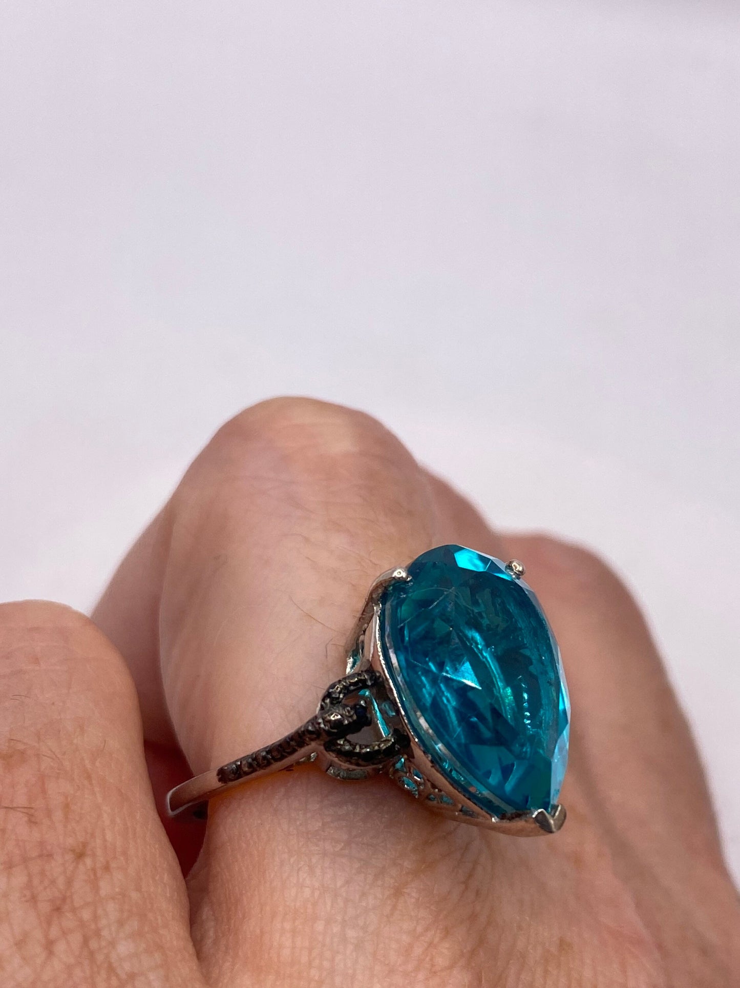 Vintage Blue Fluorite 925 Sterling Silver Deco Ring