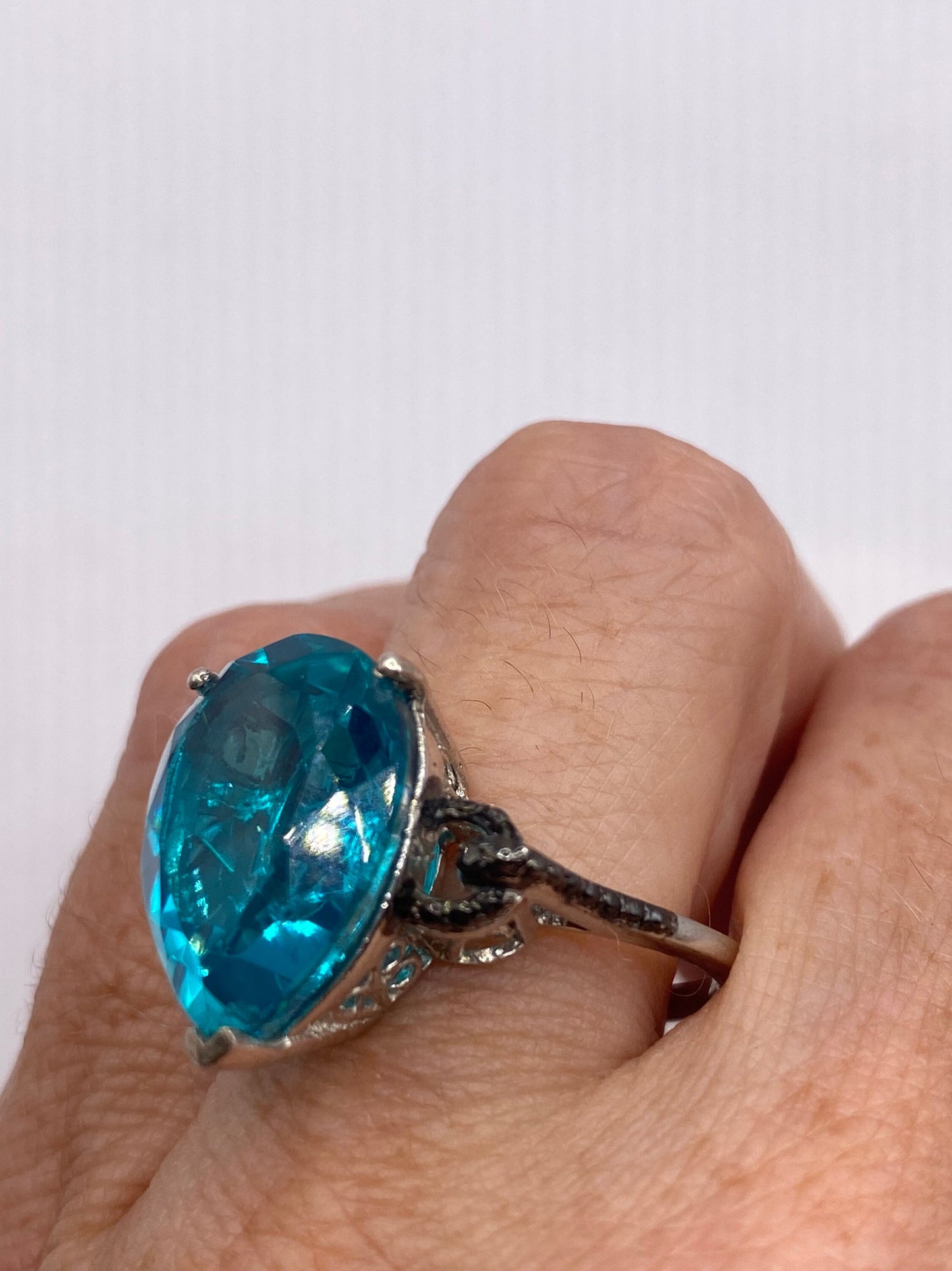 Vintage Blue Fluorite 925 Sterling Silver Deco Ring