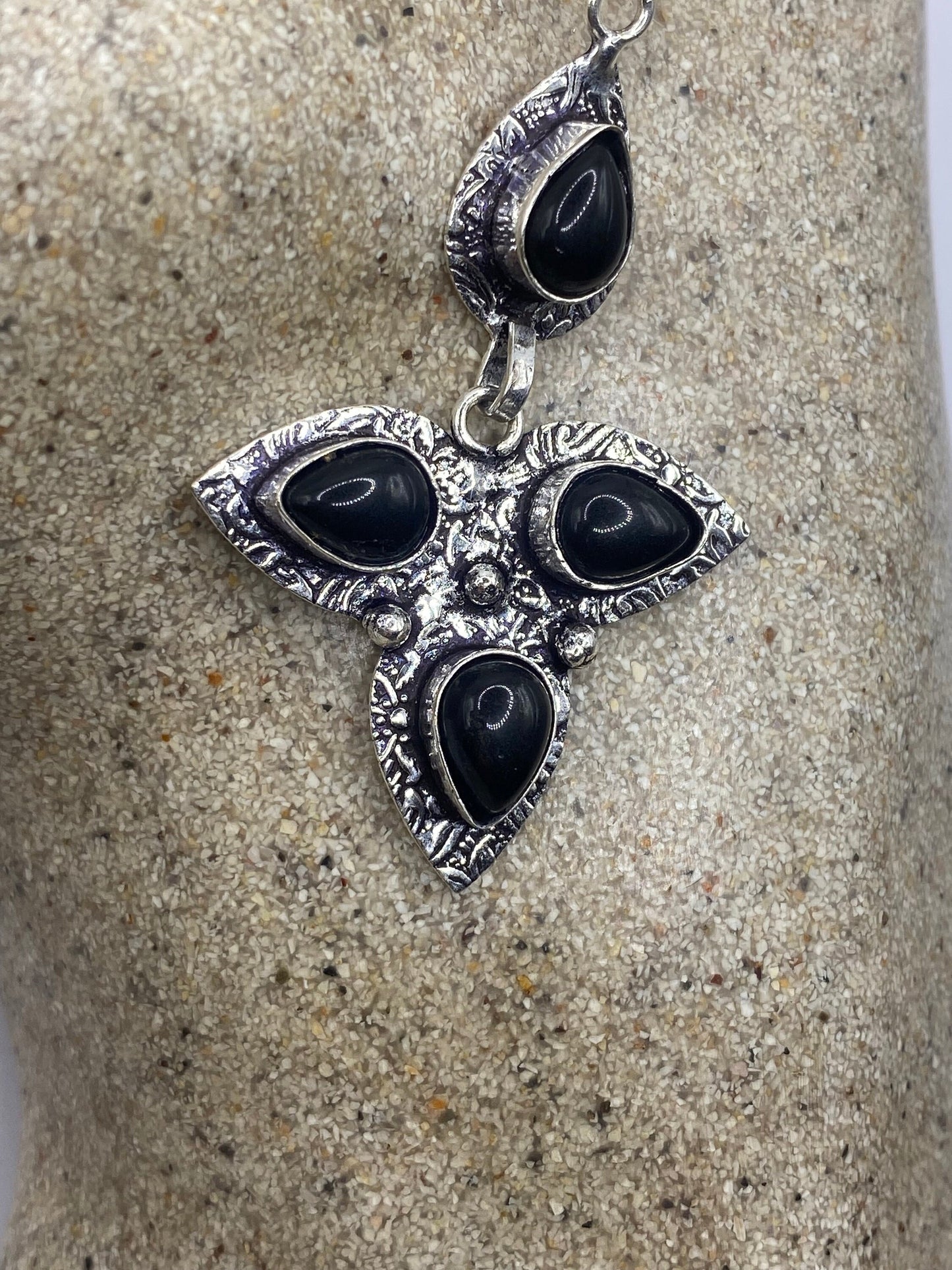 Antique Vintage Black Onyx Silver Dangle Earrings