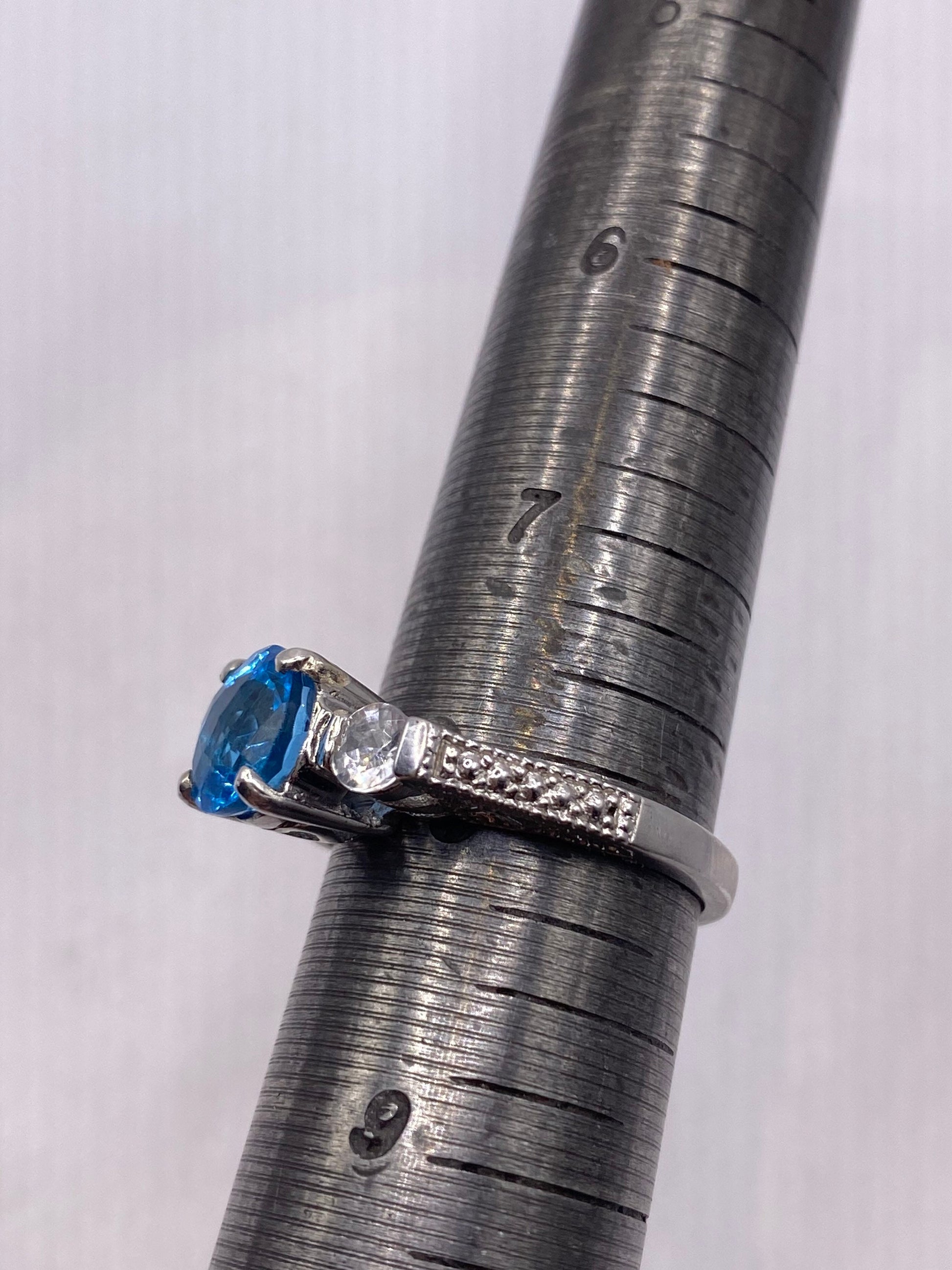 Vintage blue topaz 925 sterling silver promise Ring