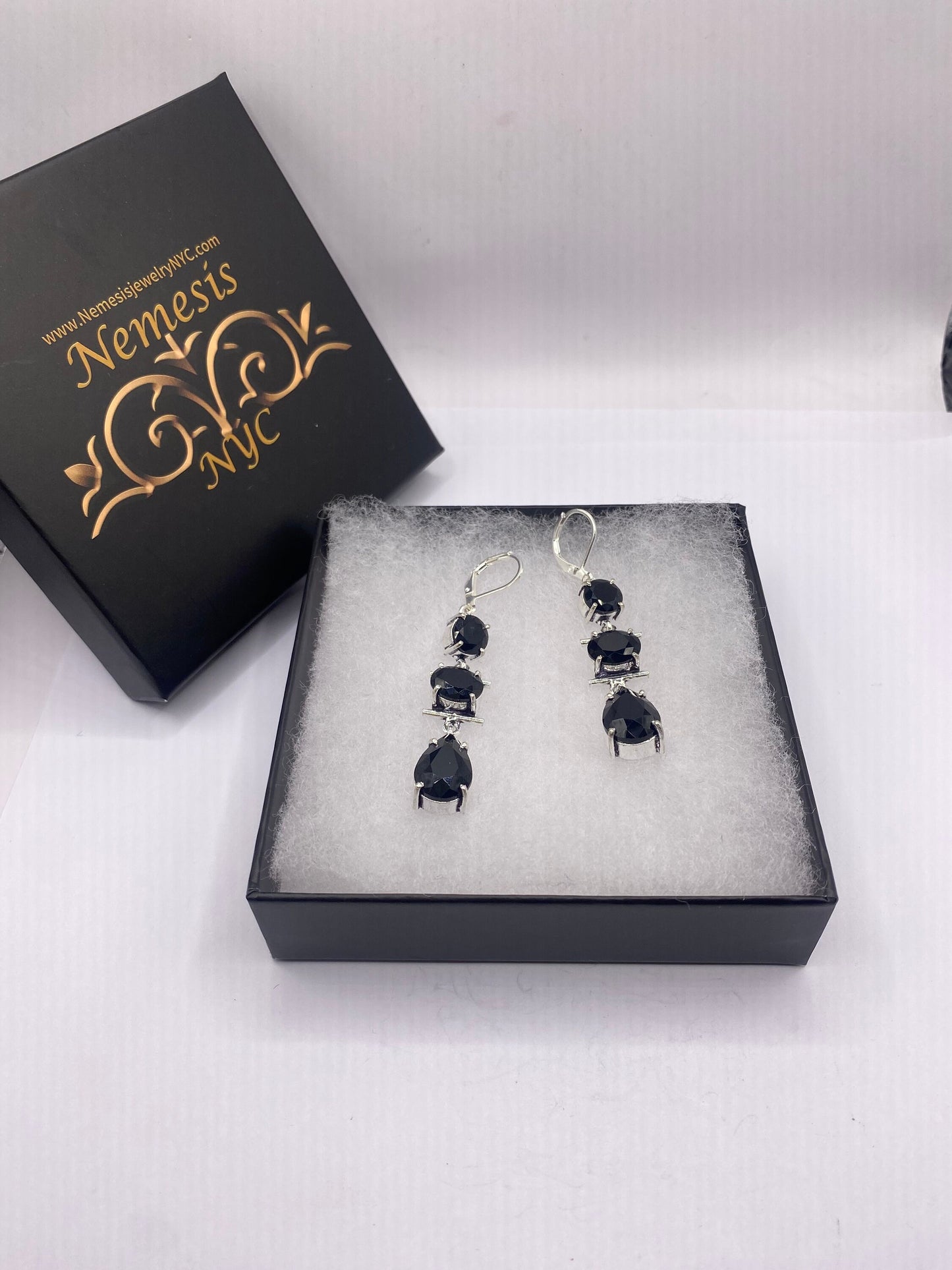 Antique Vintage Black Onyx 925 Silver Dangle LeverBack Earrings