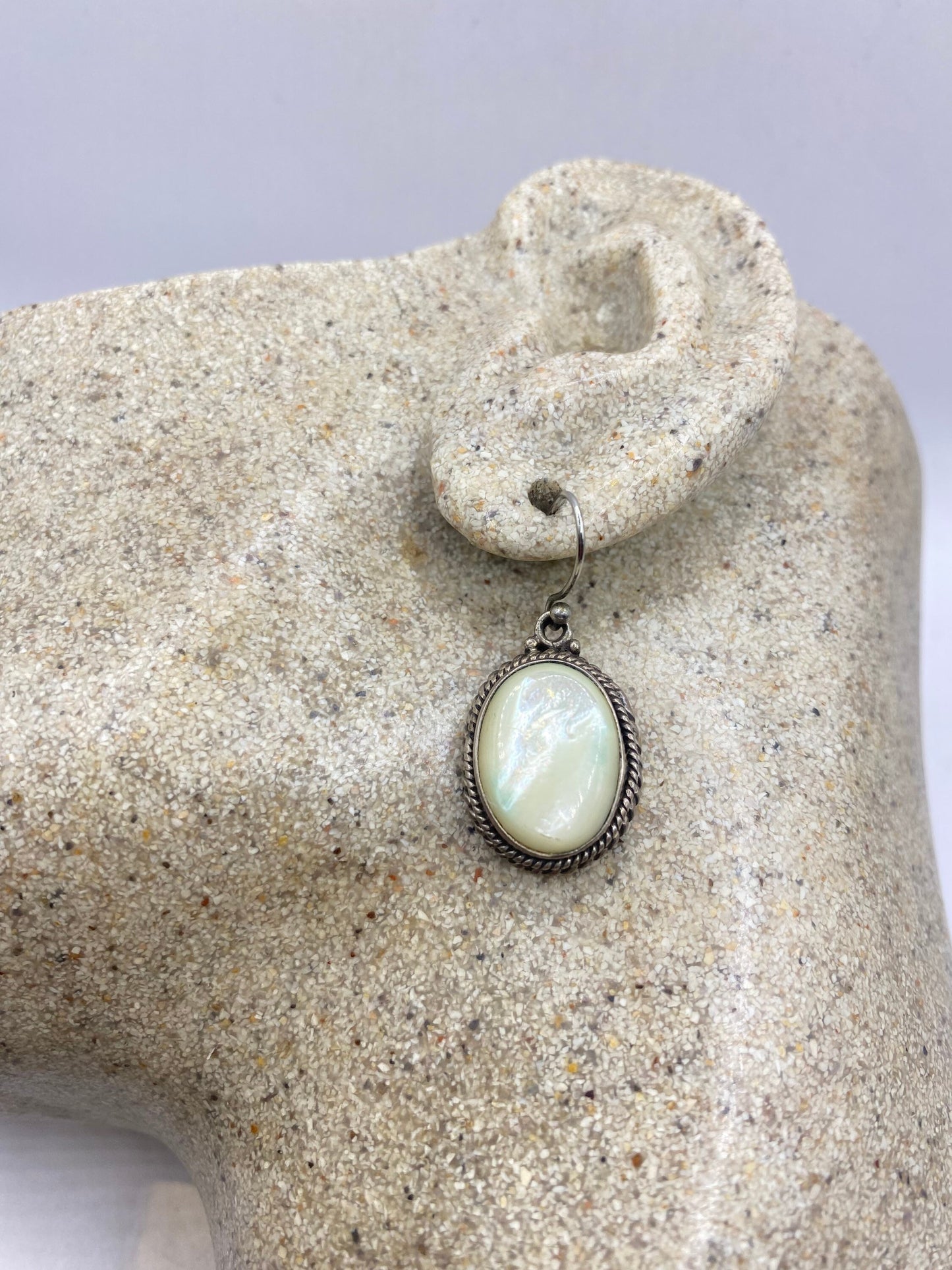 Antique Vintage Mother of Pearl 925 Sterling Silver Dangle Earrings