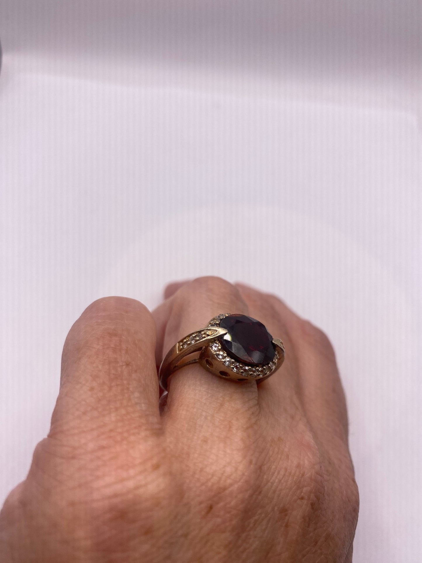 Vintage Red Bohemian Garnet White Sapphire 925 Sterling Silver Cocktail Statement