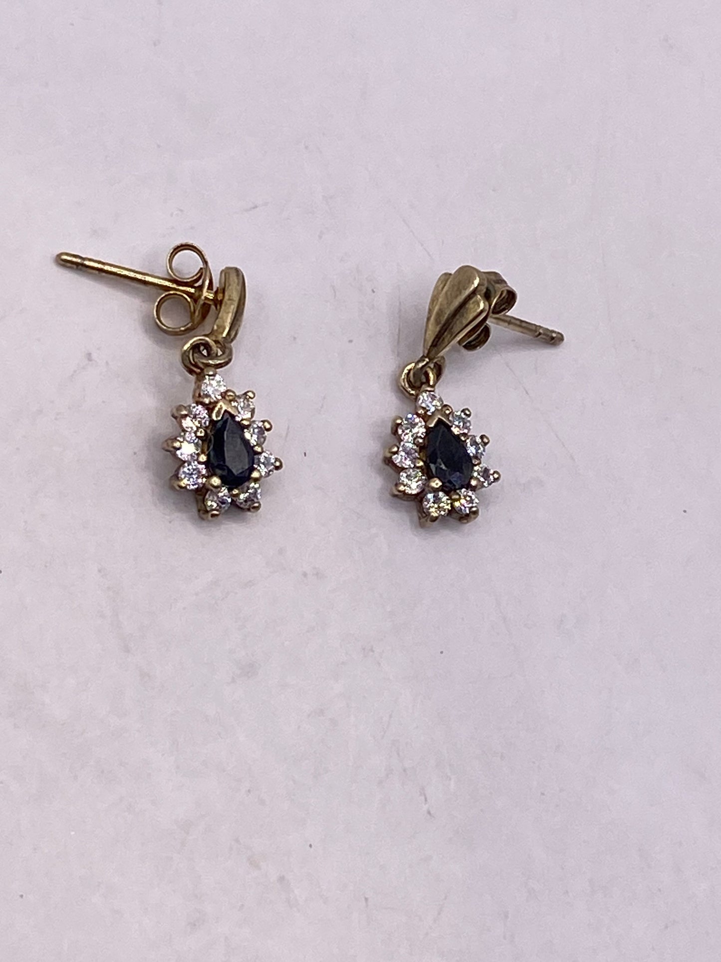 Vintage Blue Sapphire Stud Earrings 925 Sterling Silver buttons