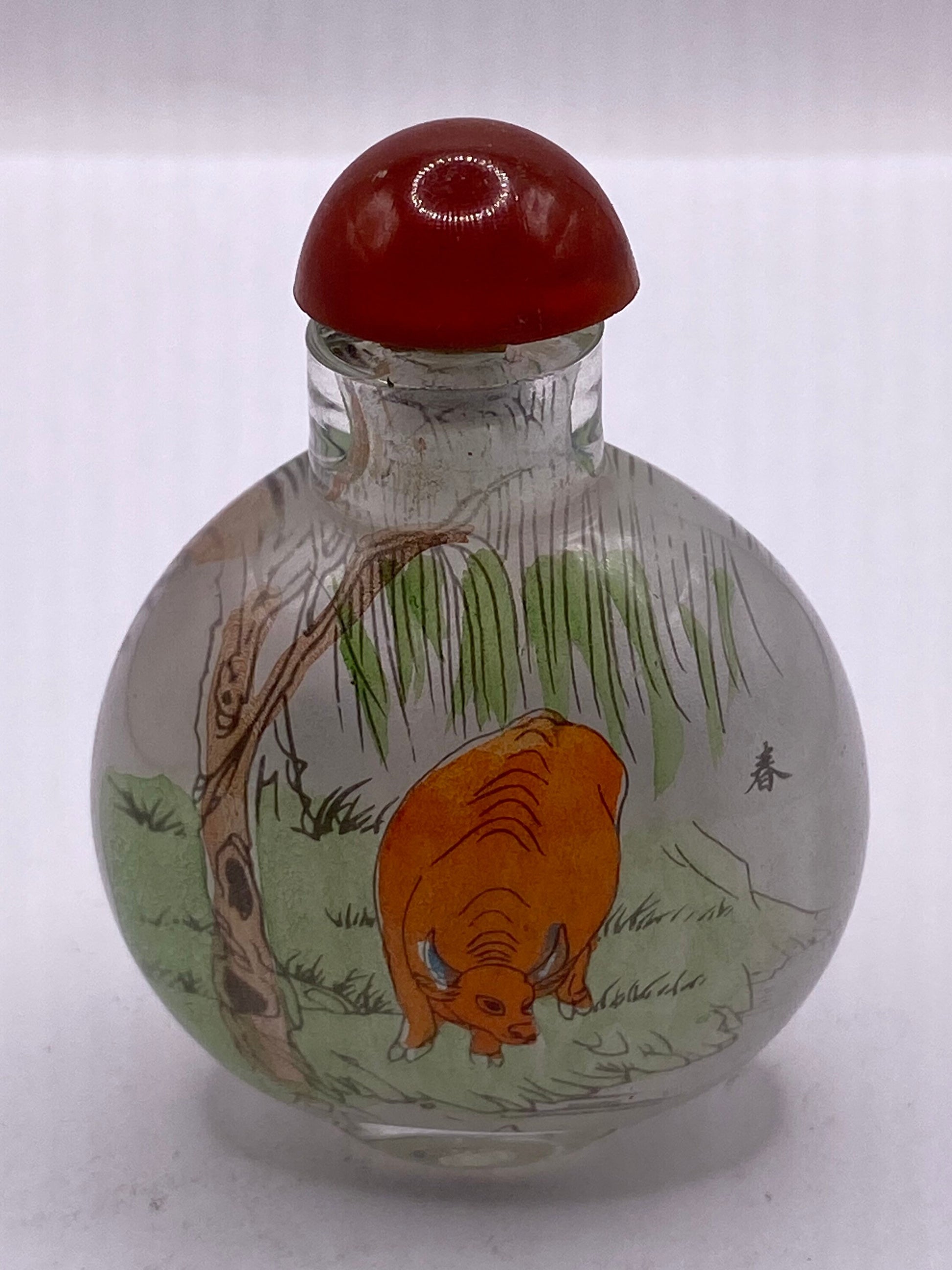 Vintage Hand Painted Glass Bottle Snuff Perfume Flask