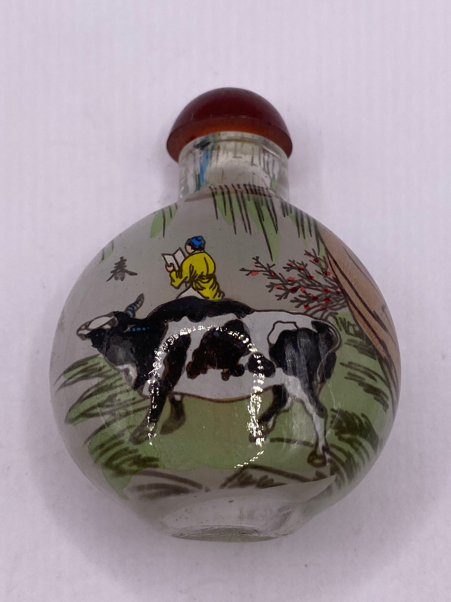 Vintage Hand Painted Glass Bottle Snuff Perfume Flask