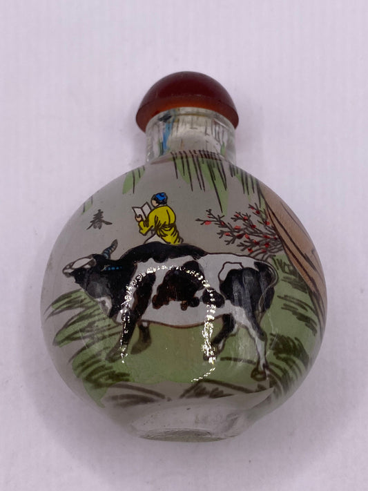 Vintage Hand Painted Glass Bottle Snuff Perfume Flask