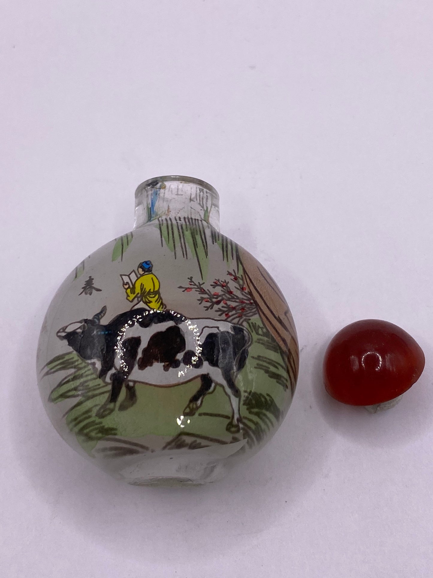 Vintage Hand Painted Glass Bottle Snuff Perfume Flask