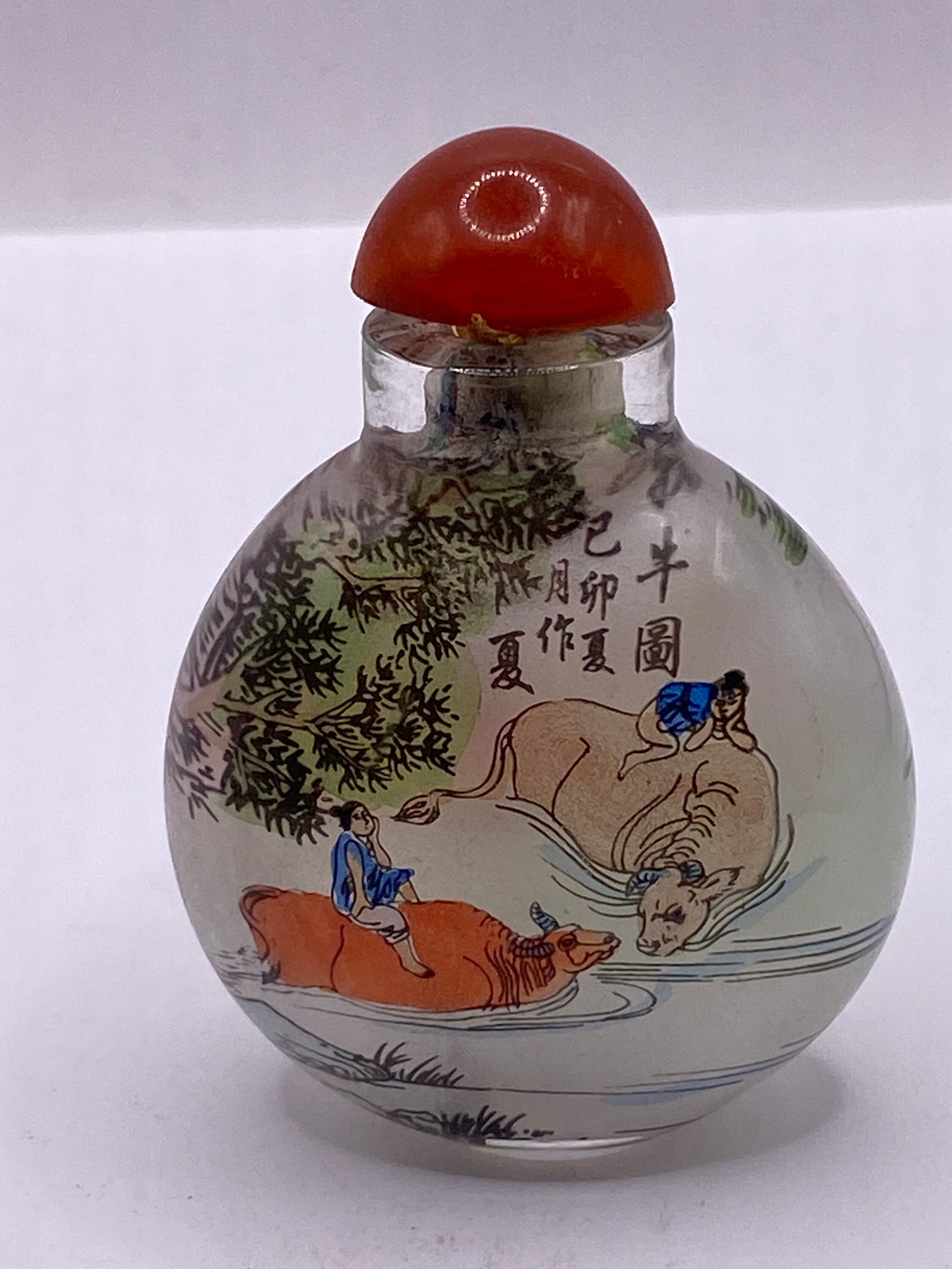 Vintage Hand Painted Glass Bottle Snuff Perfume Flask