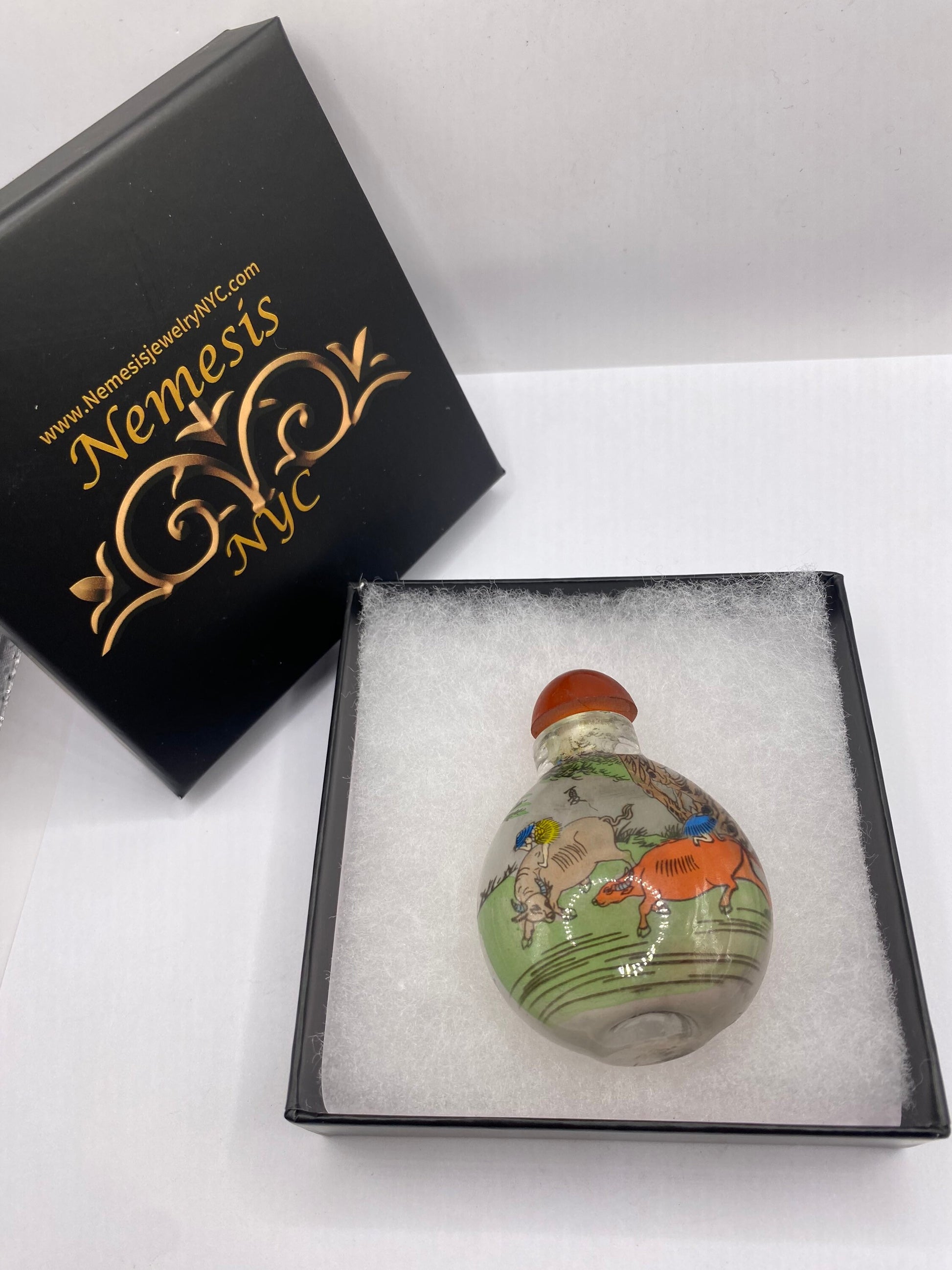 Vintage Hand Painted Glass Bottle Snuff Perfume Flask