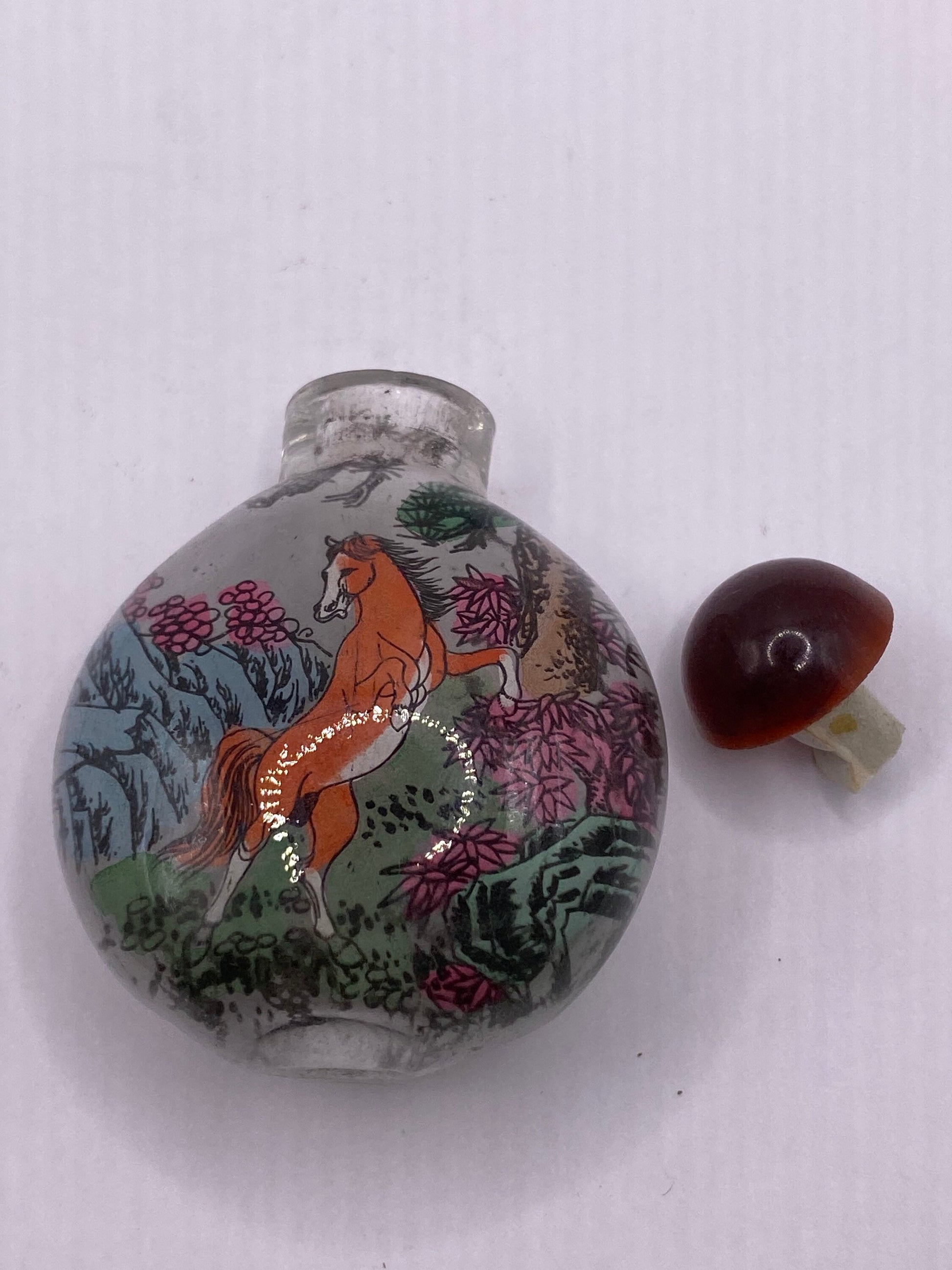 Vintage Hand Painted Glass Bottle Snuff Perfume Flask