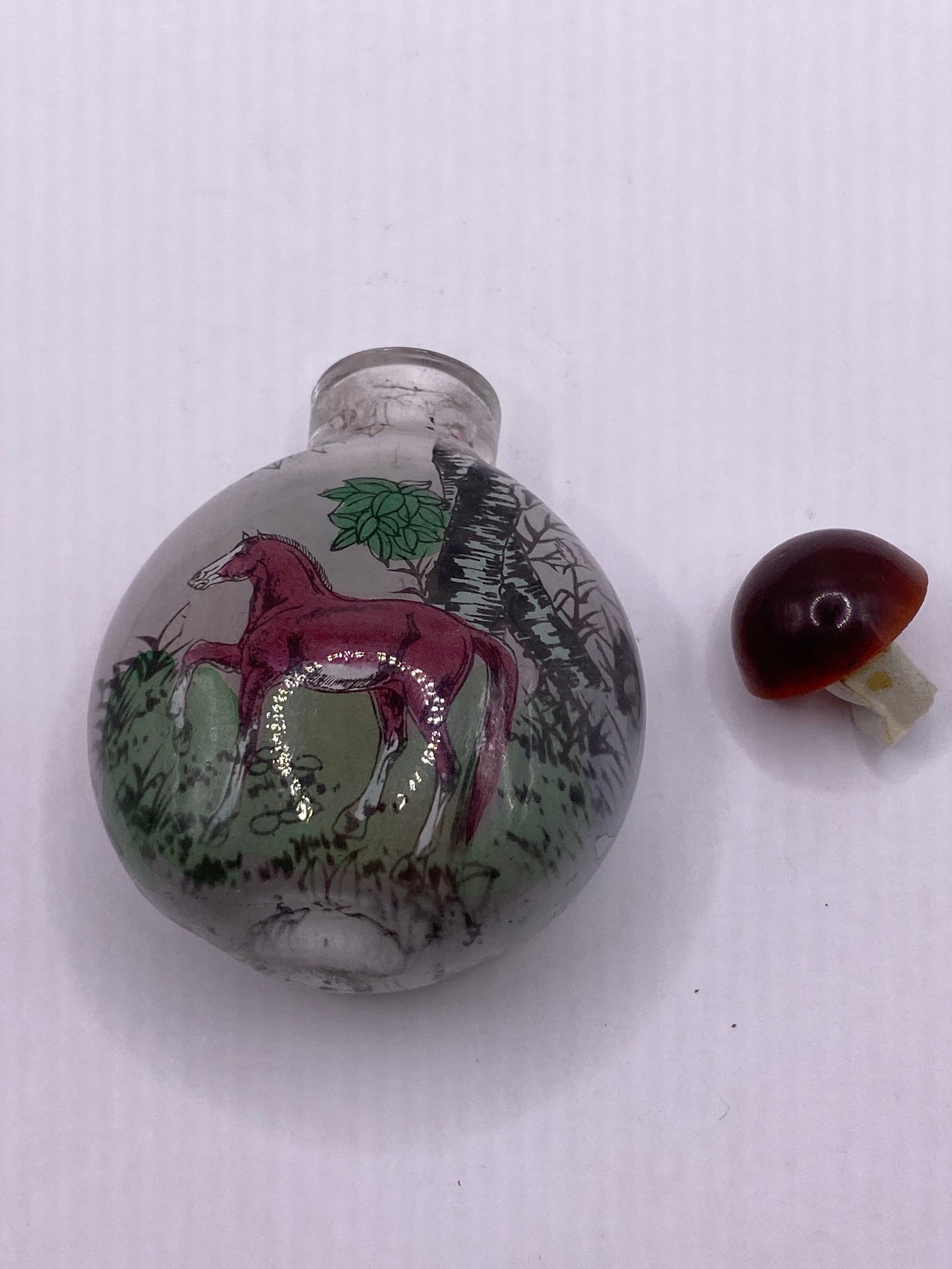 Vintage Hand Painted Glass Bottle Snuff Perfume Flask