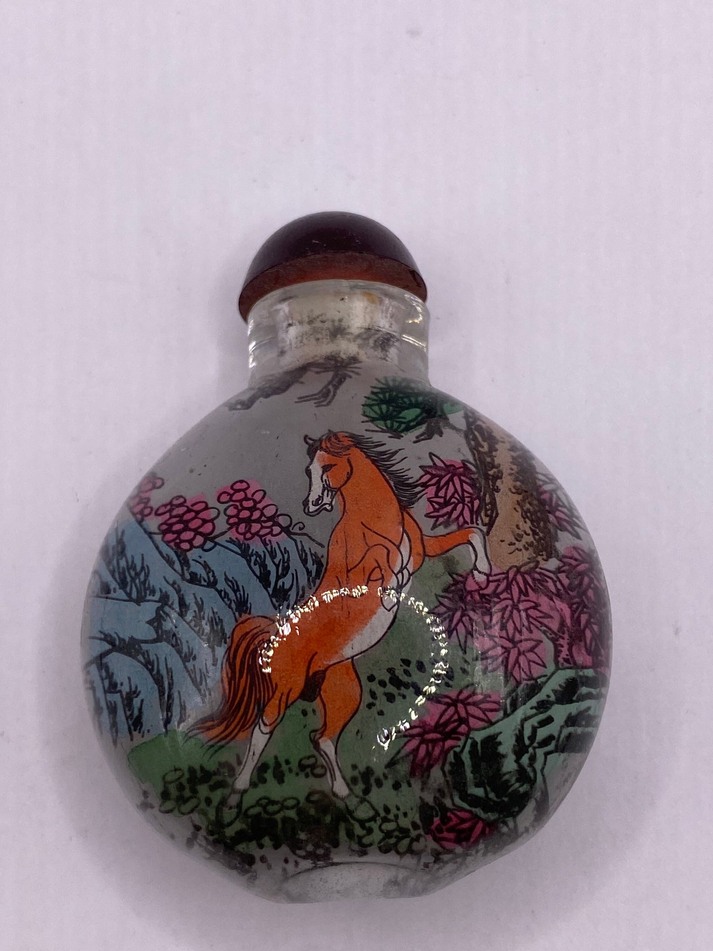 Vintage Hand Painted Glass Bottle Snuff Perfume Flask