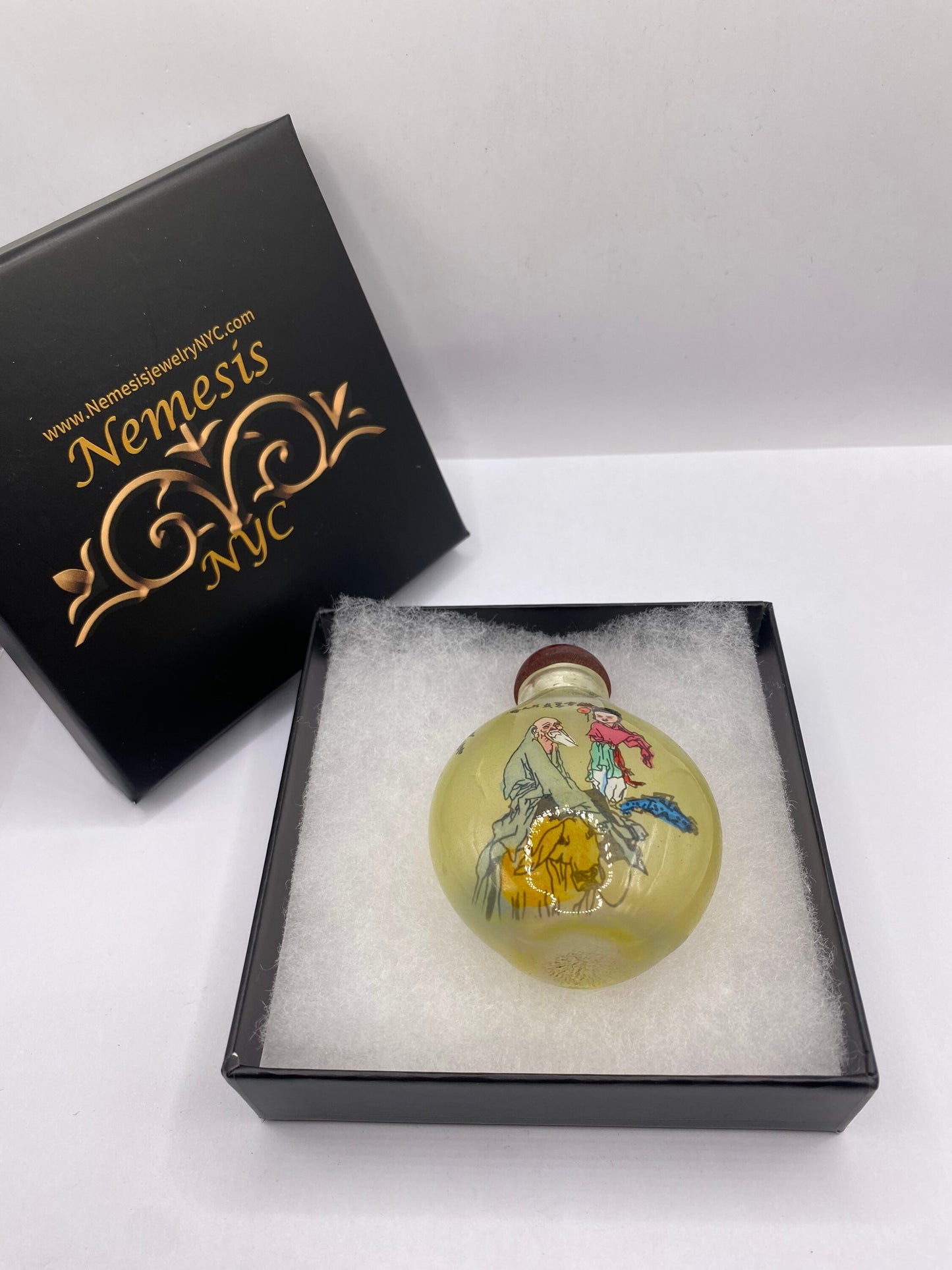 Vintage Hand Painted Glass Bottle Snuff Perfume Flask