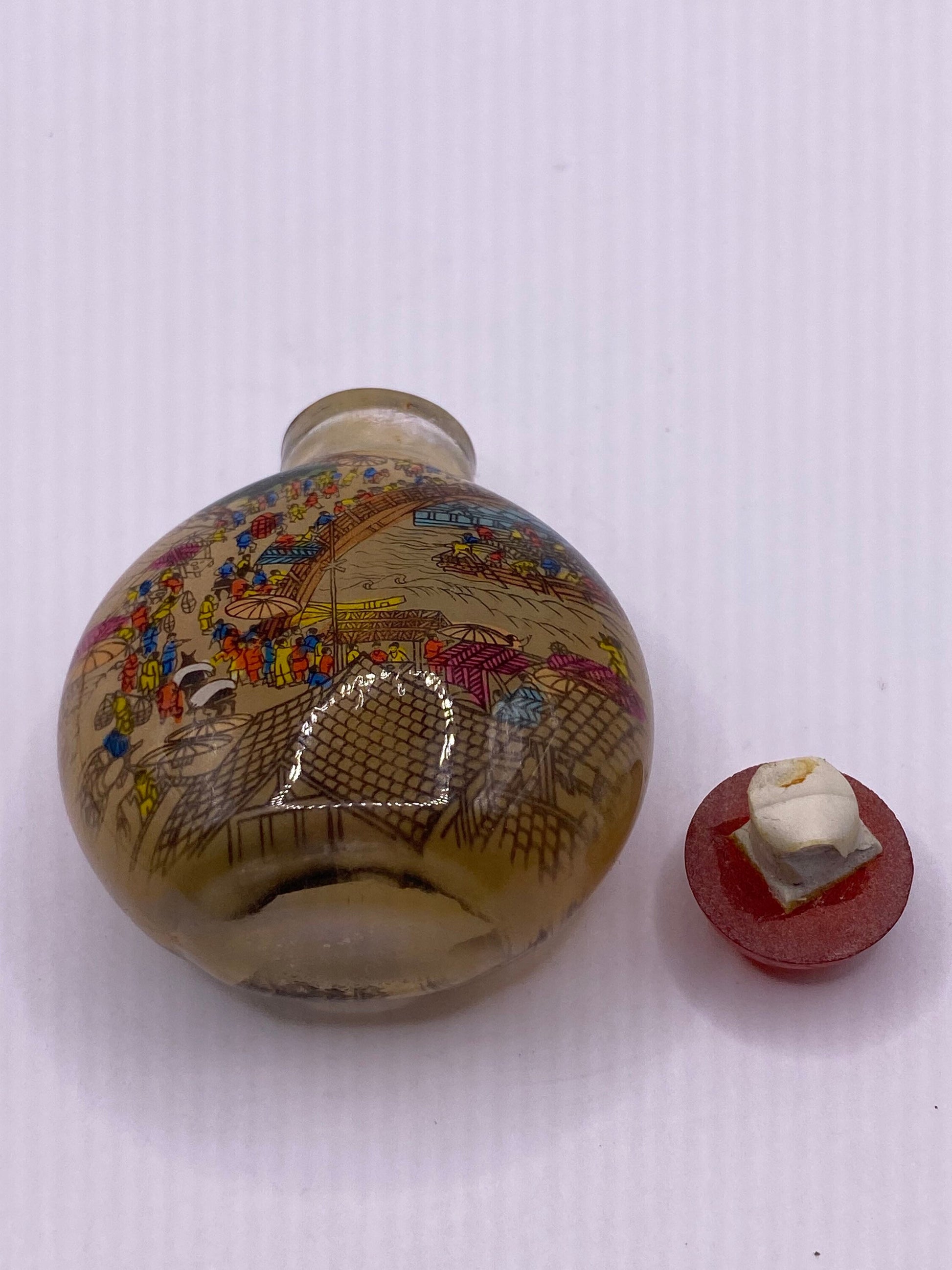 Vintage Hand Painted Glass Bottle Snuff Perfume Flask