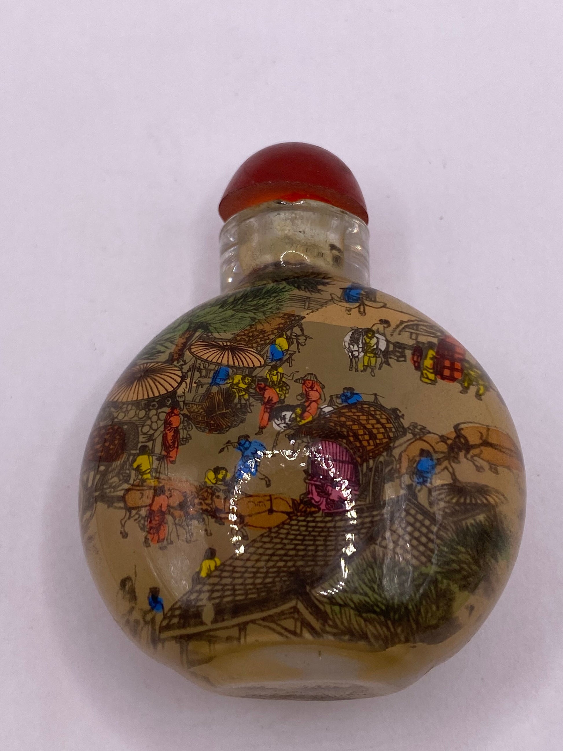 Vintage Hand Painted Glass Bottle Snuff Perfume Flask