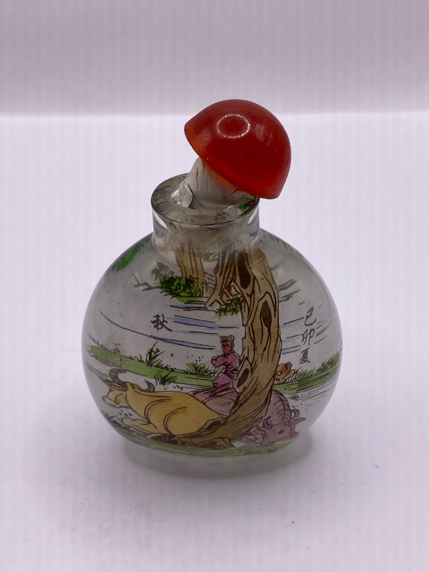 Vintage Hand Painted Glass Bottle Snuff Perfume Flask