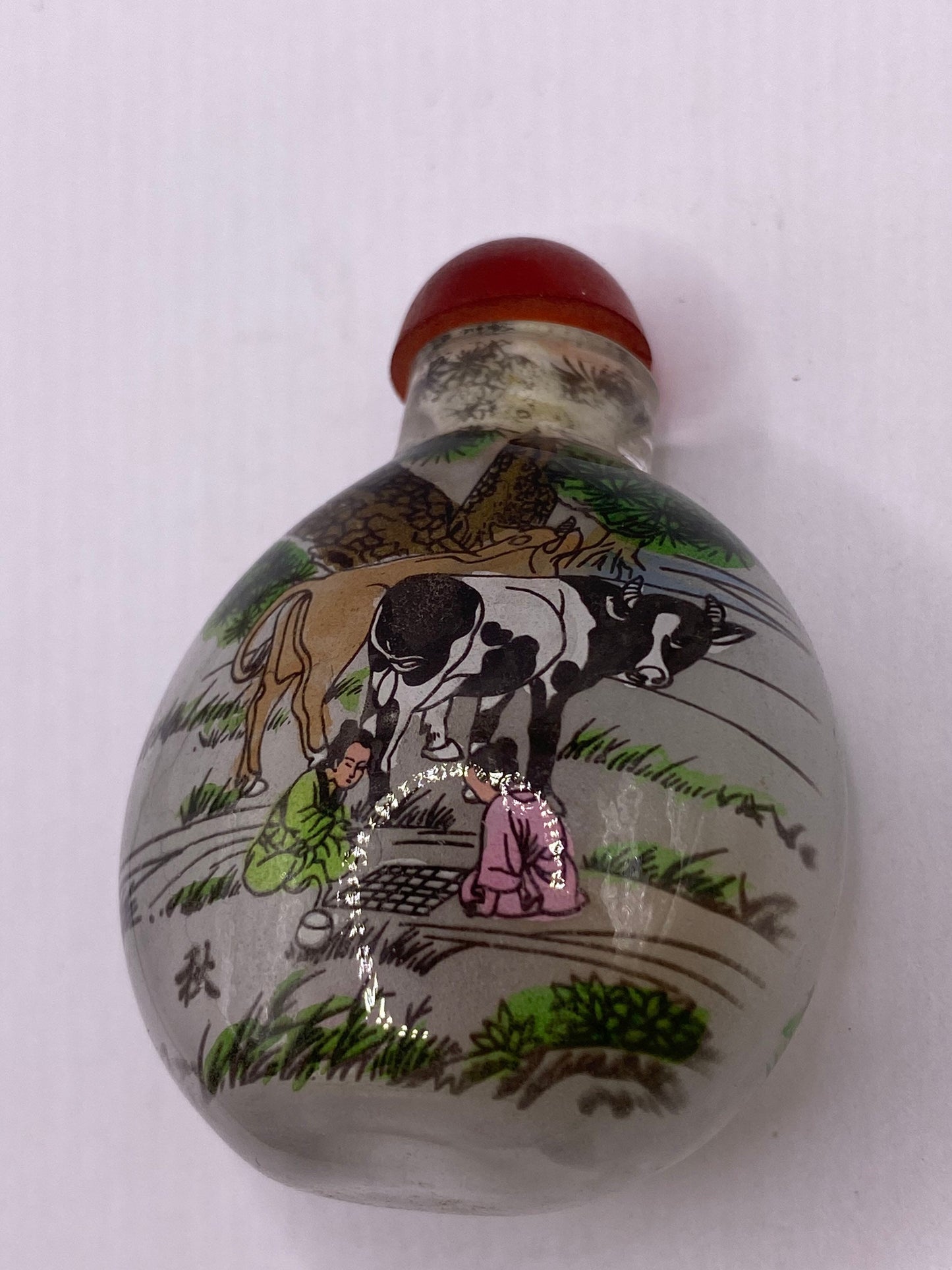 Vintage Hand Painted Glass Bottle Snuff Perfume Flask