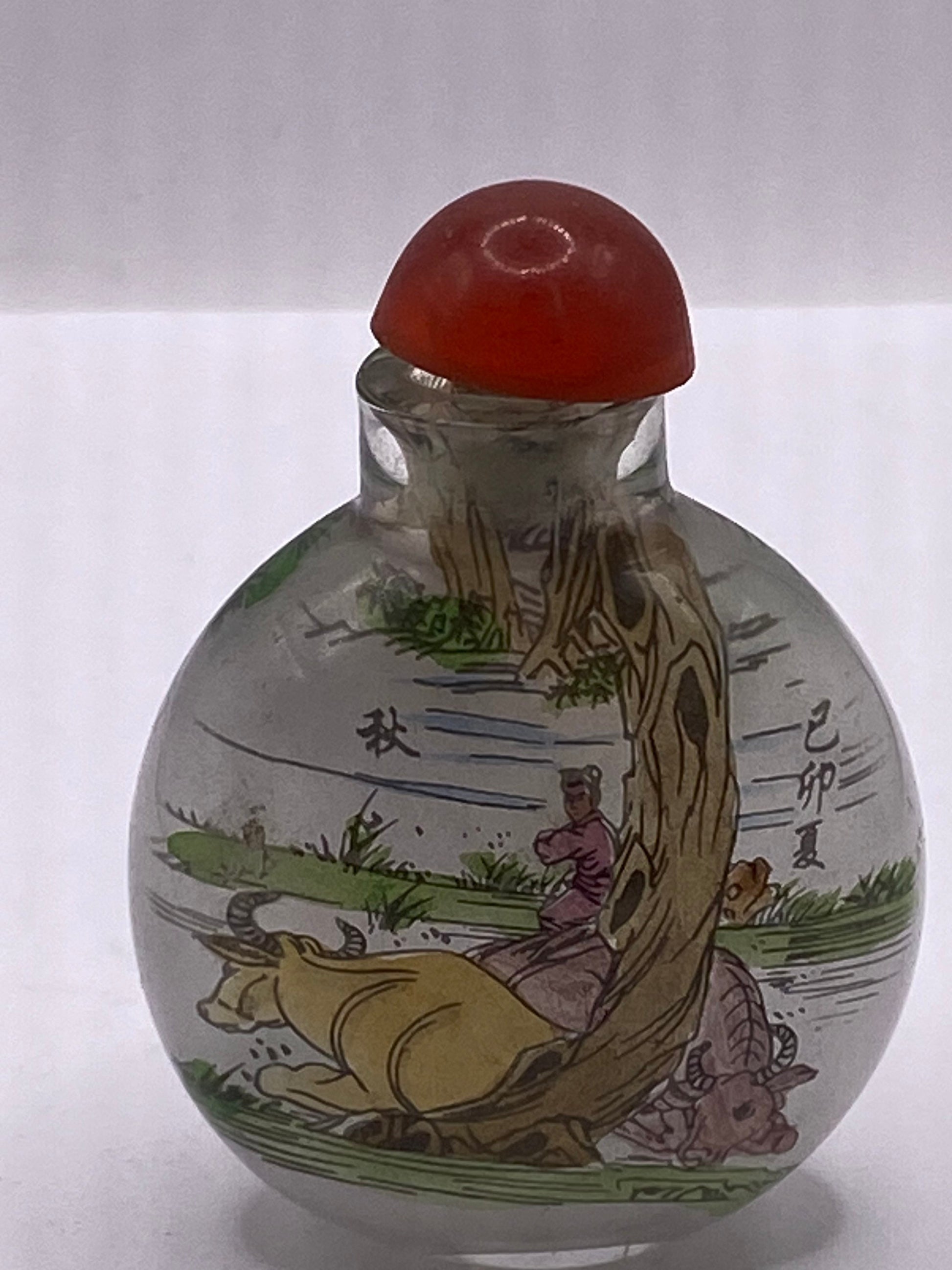 Vintage Hand Painted Glass Bottle Snuff Perfume Flask