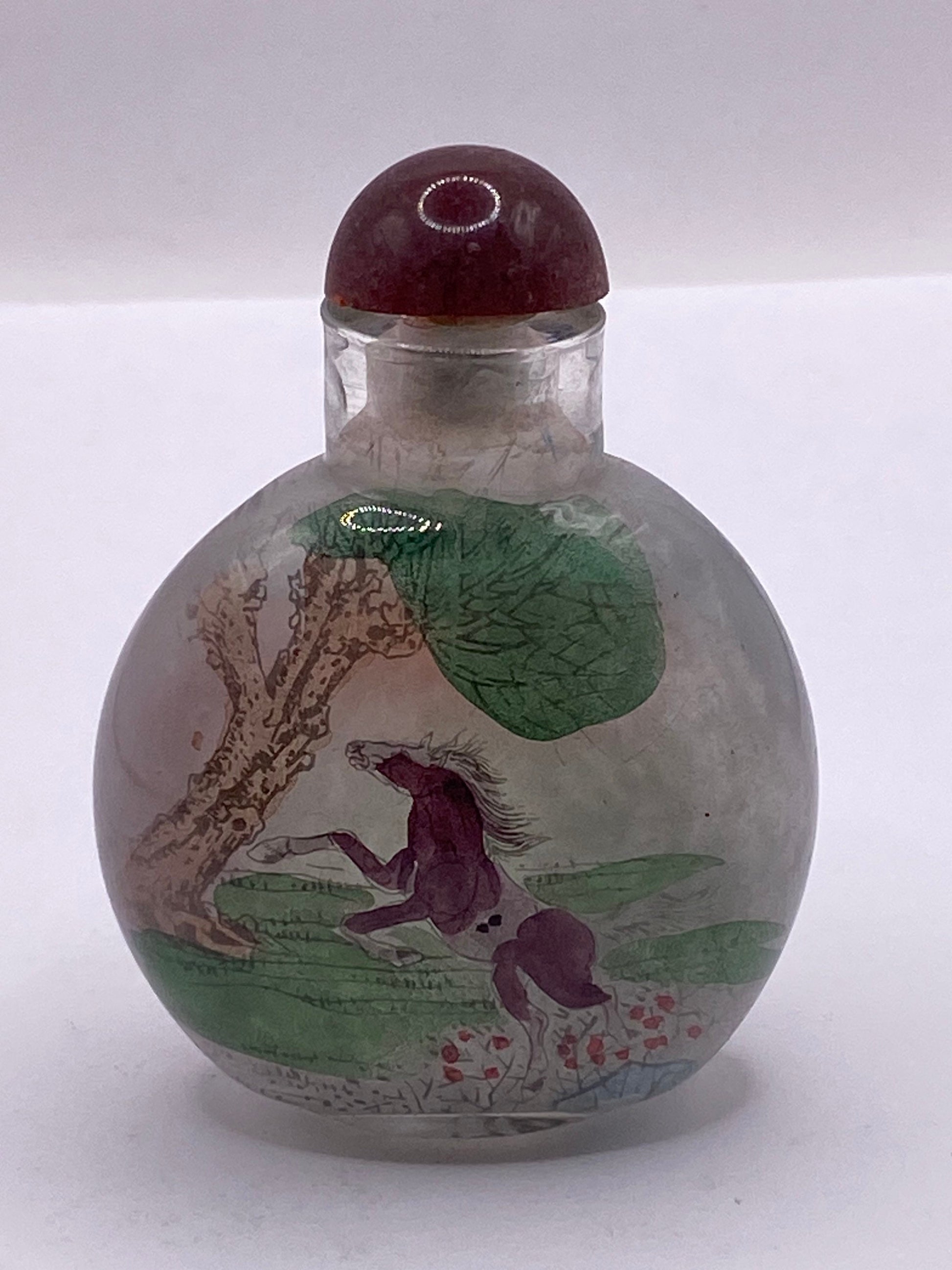 Vintage Hand Painted Glass Bottle Snuff Perfume Flask