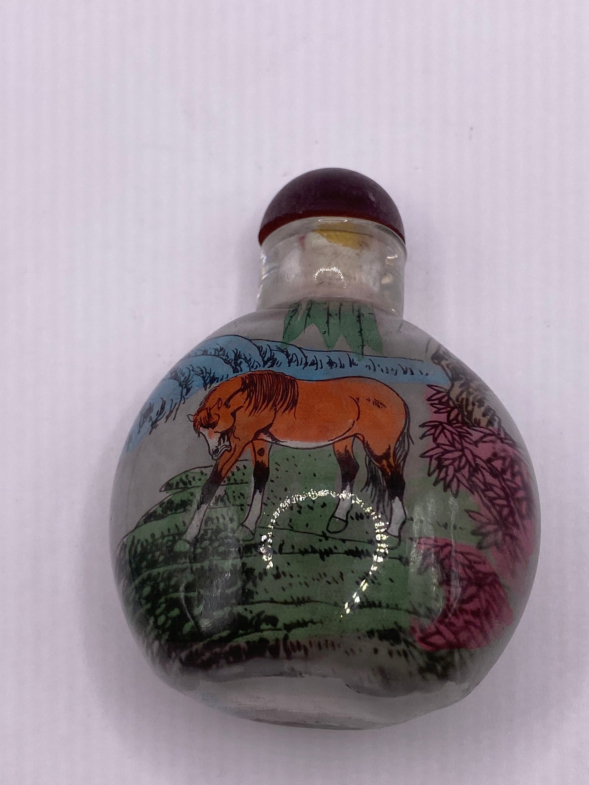 Vintage Hand Painted Glass Bottle Snuff Perfume Flask